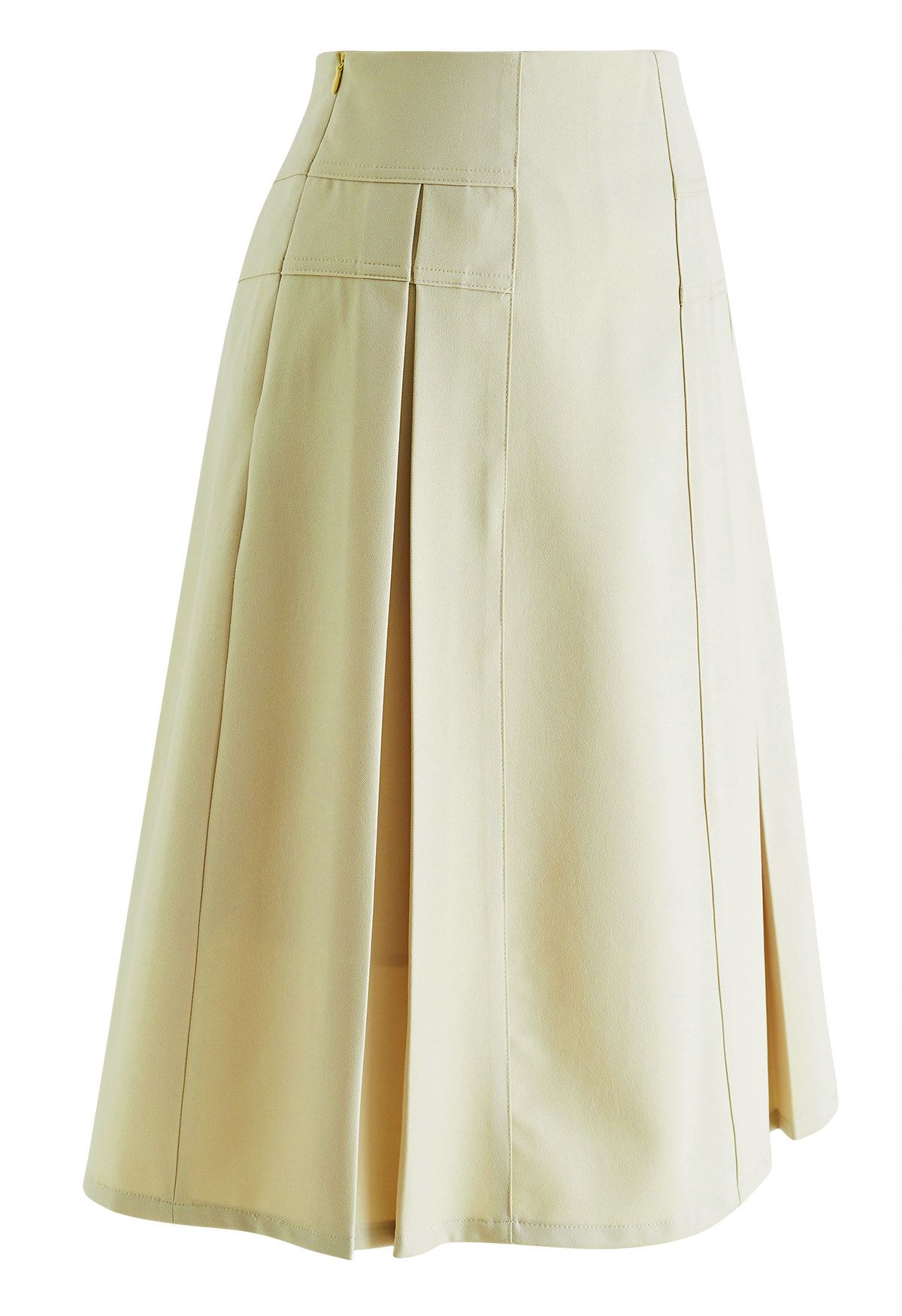 Pleated Seam Detailing A-Line Midi Skirt - Retro, Indie and Unique Fashion