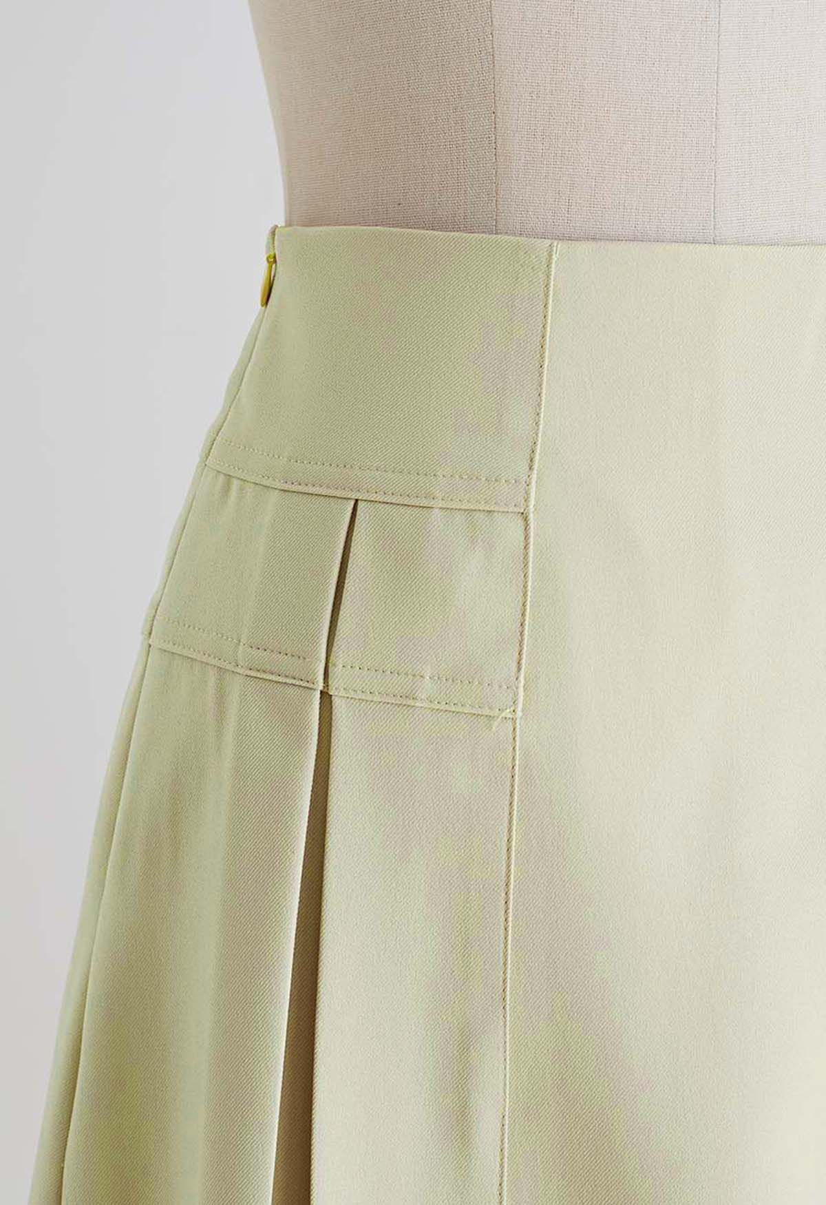 Pleated Seam Detailing A-Line Midi Skirt