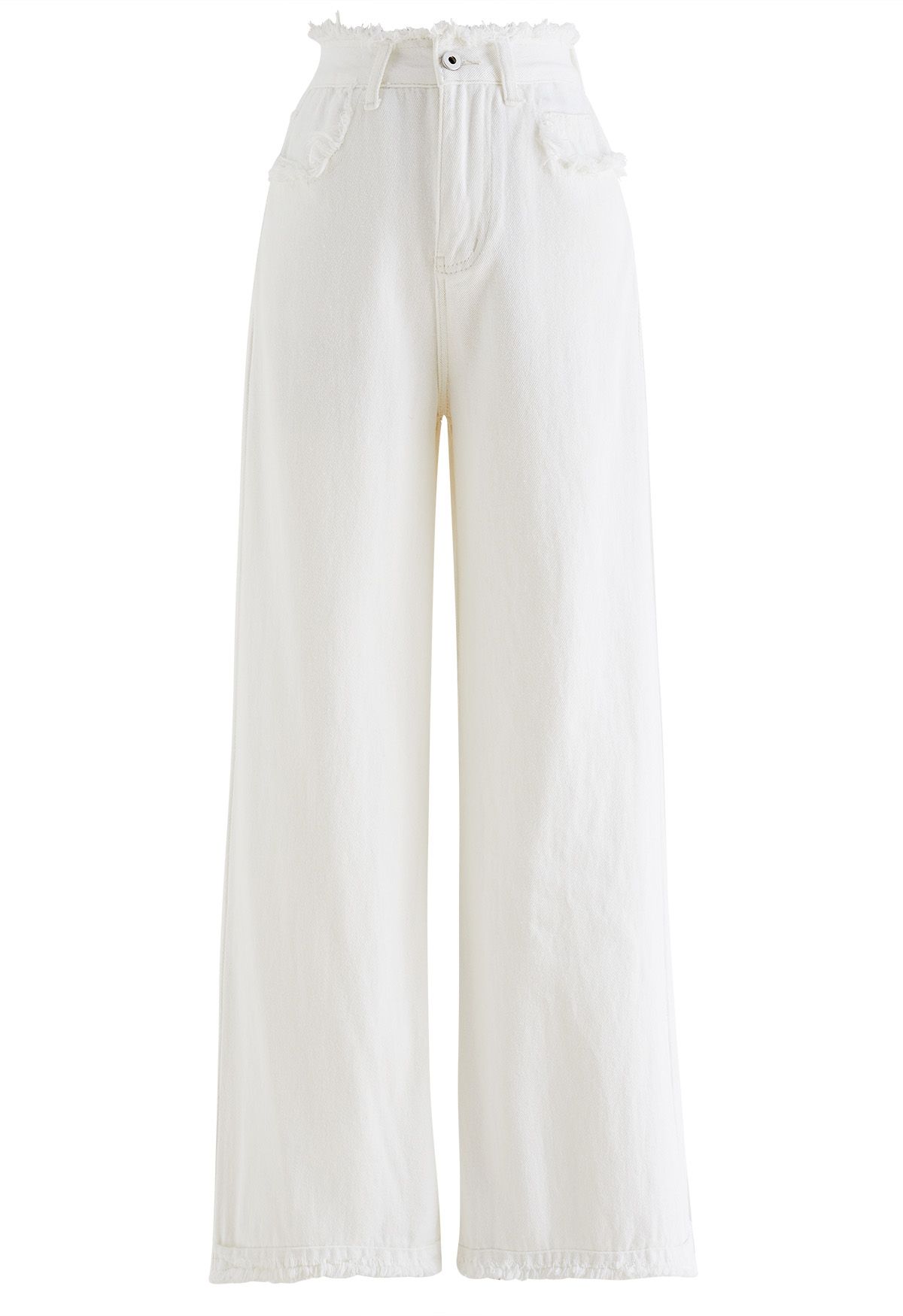 Frayed Edge Straight-Leg Jeans in White