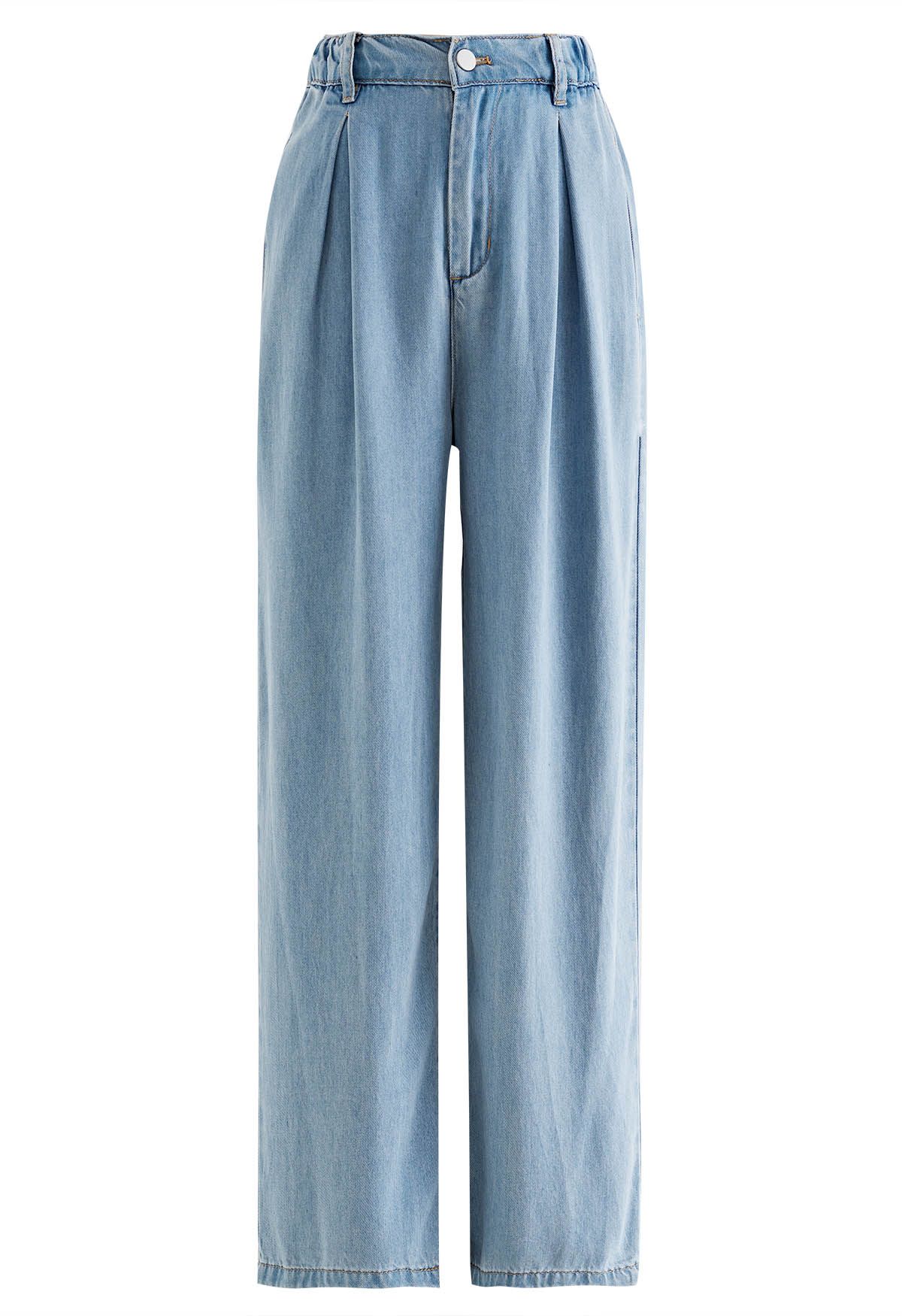 Light Wash Blue Pleated Jeans