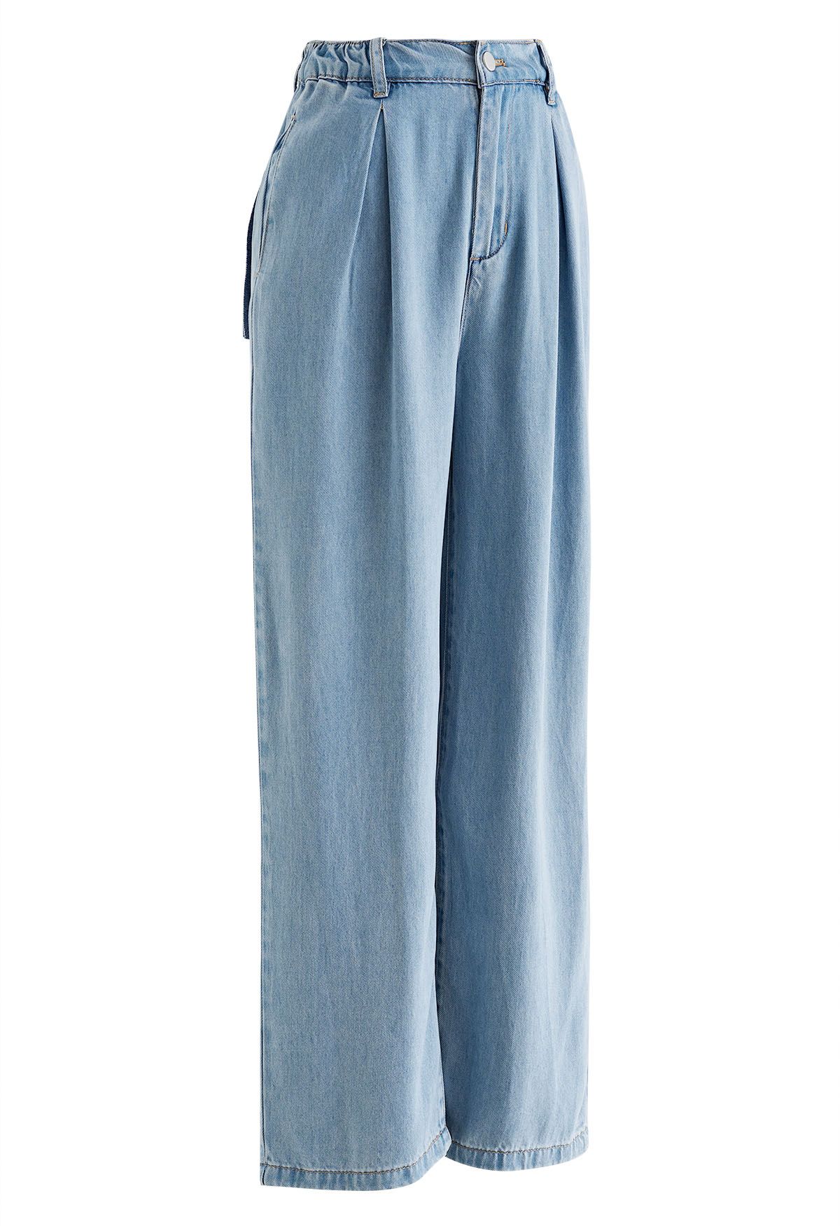 Light Wash Blue Pleated Jeans