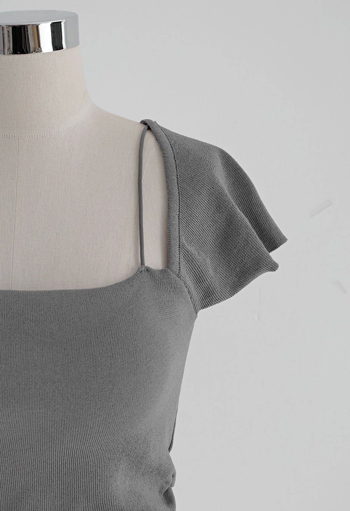 Side Ruched Square Neck Knit Top in Grey