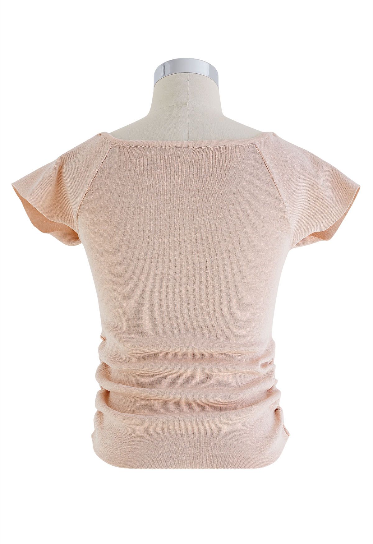 Side Ruched Square Neck Knit Top in Pink