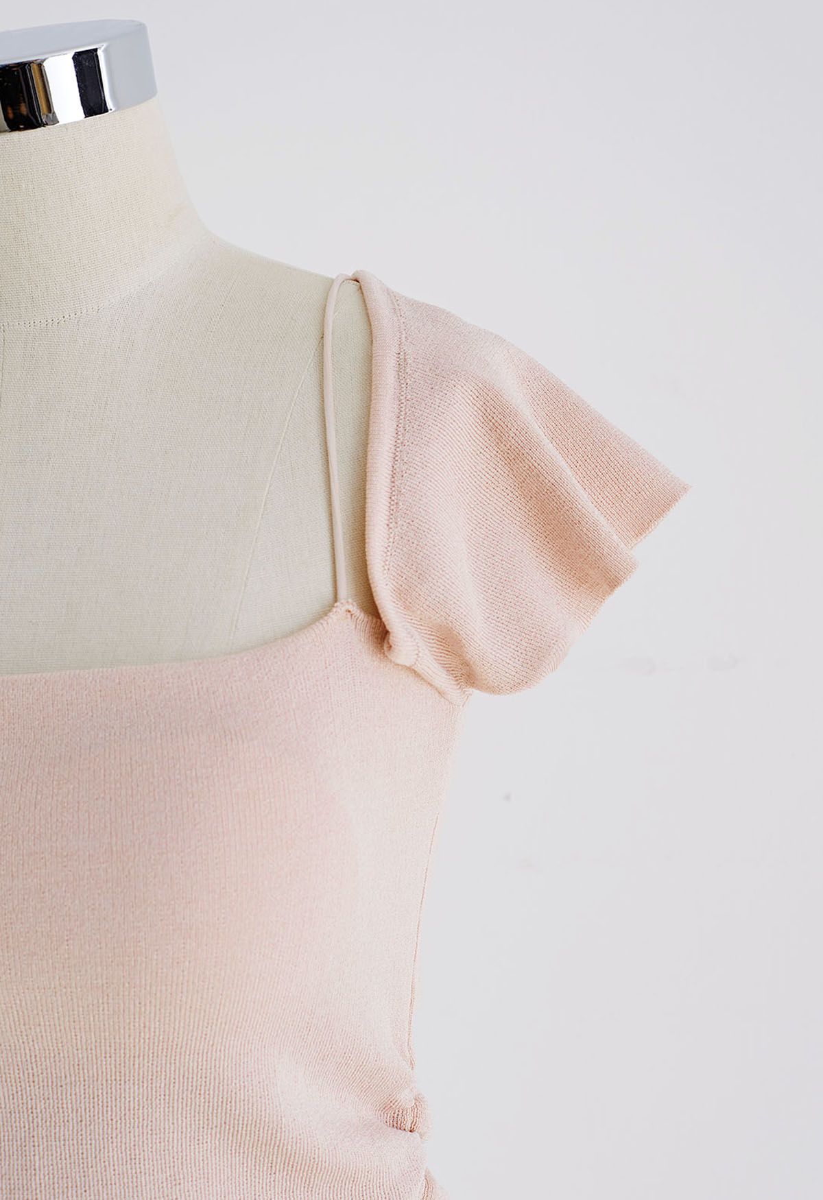 Side Ruched Square Neck Knit Top in Pink