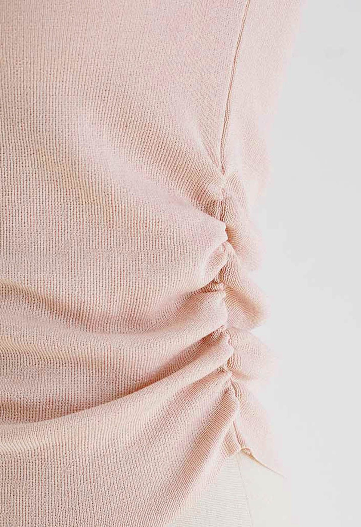 Side Ruched Square Neck Knit Top in Pink