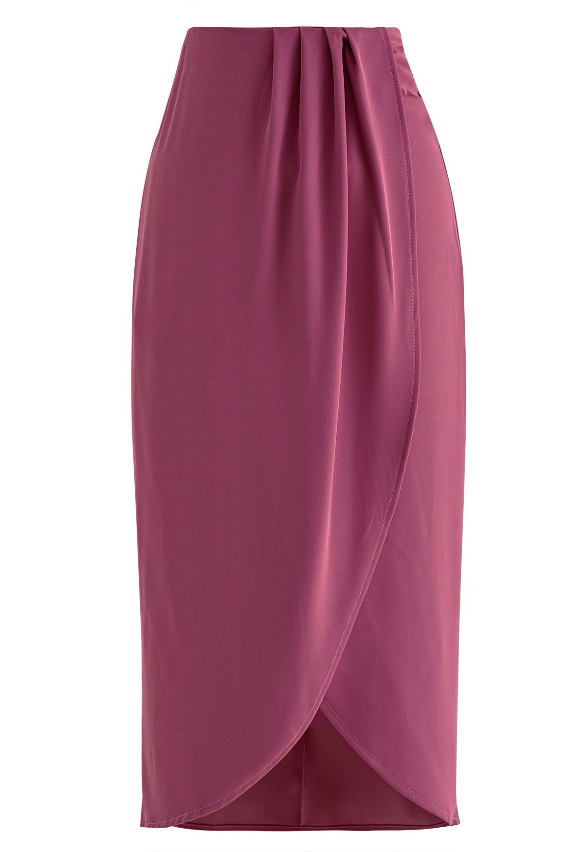 Pleated Detail Tulip Hem Midi Skirt in Magenta