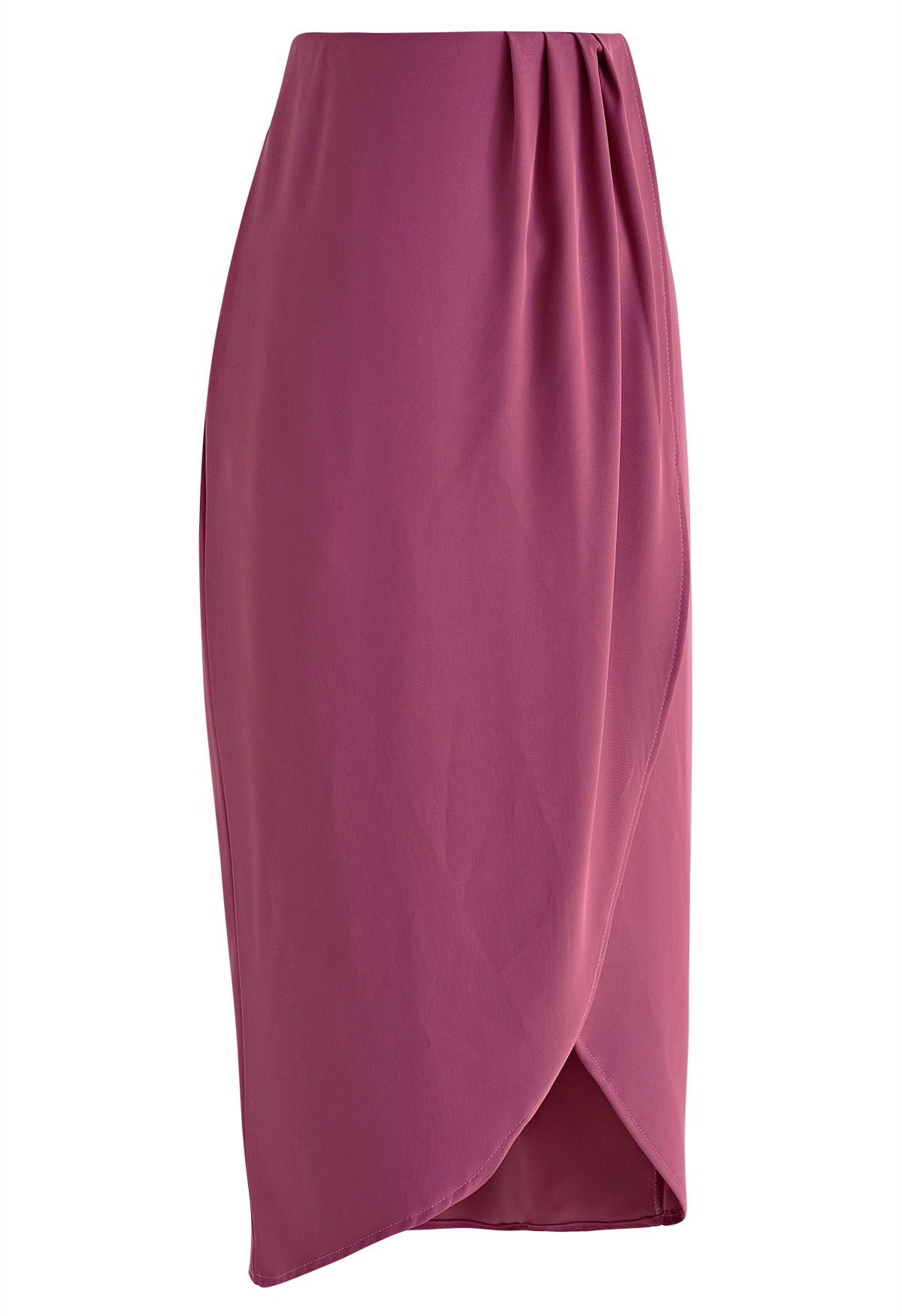 Pleated Detail Tulip Hem Midi Skirt in Magenta