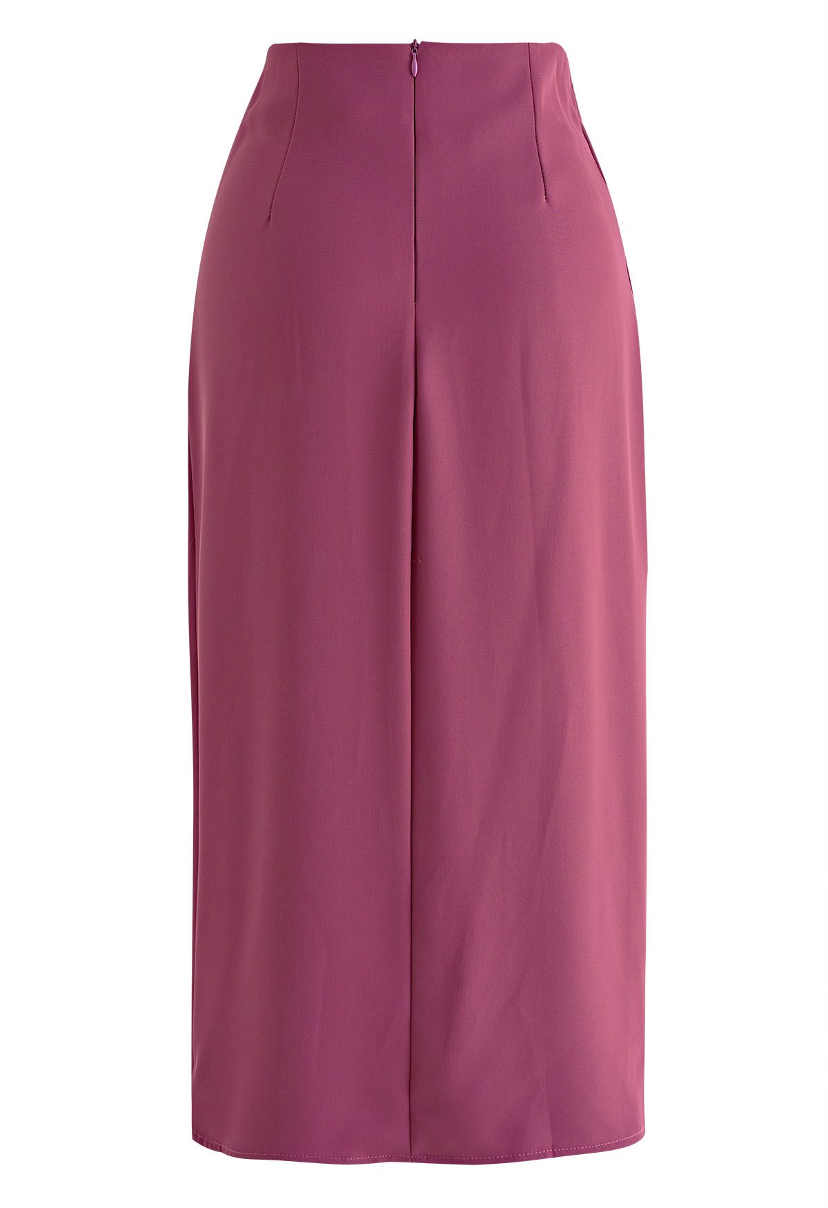 Pleated Detail Tulip Hem Midi Skirt in Magenta