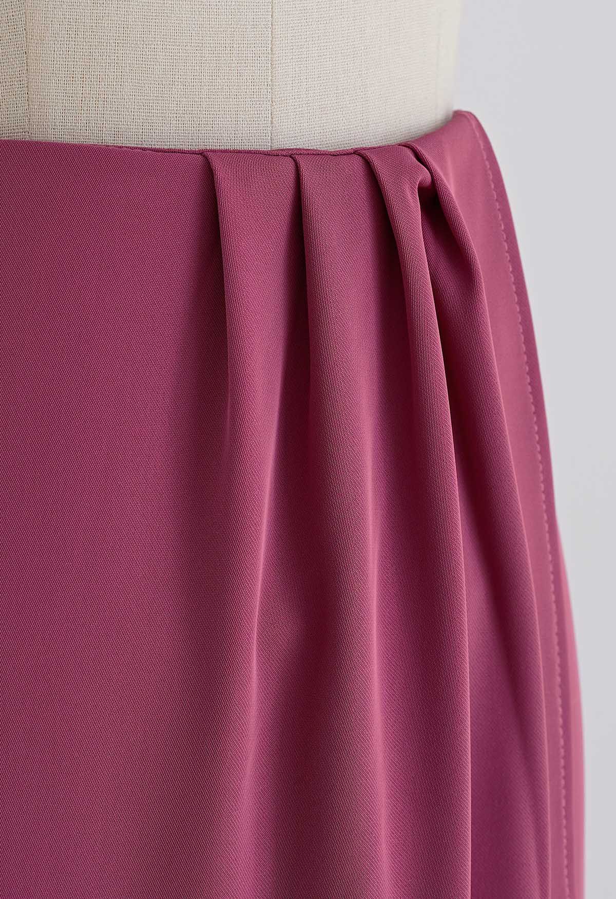 Pleated Detail Tulip Hem Midi Skirt in Magenta - Retro, Indie and ...