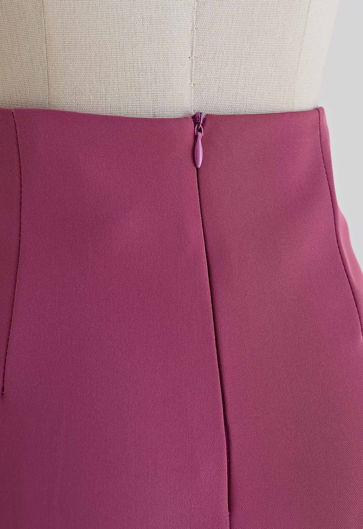 Pleated Detail Tulip Hem Midi Skirt in Magenta - Retro, Indie and ...