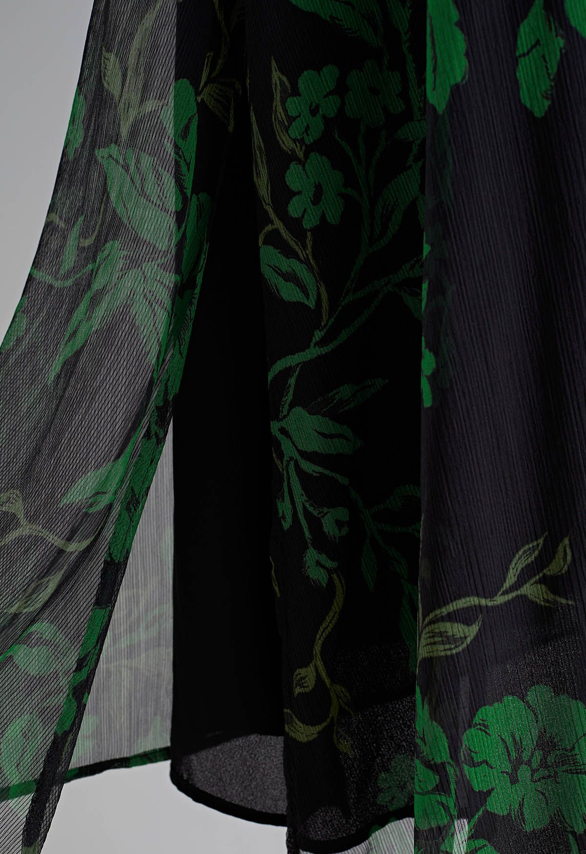 Botanical Print V-Neck Chiffon Dress