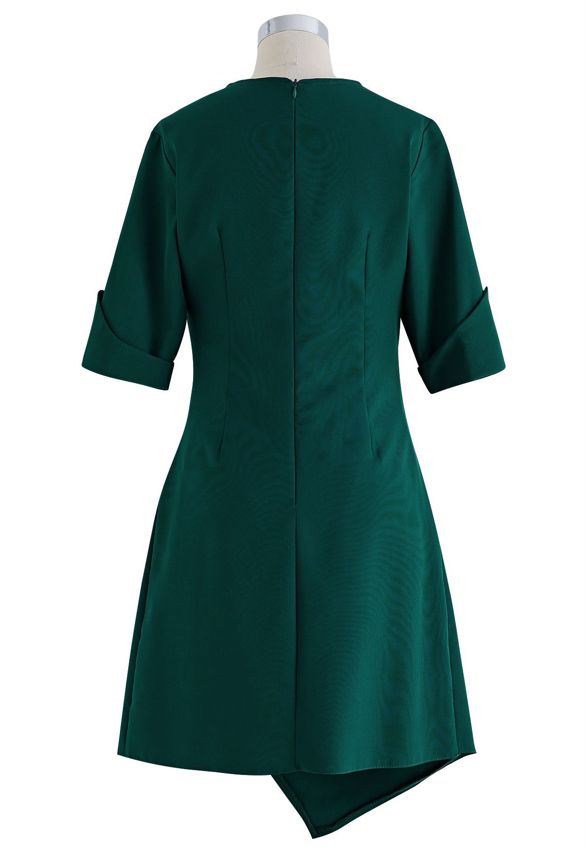 Side Pleated Wrap Asymmetric Dress in Green