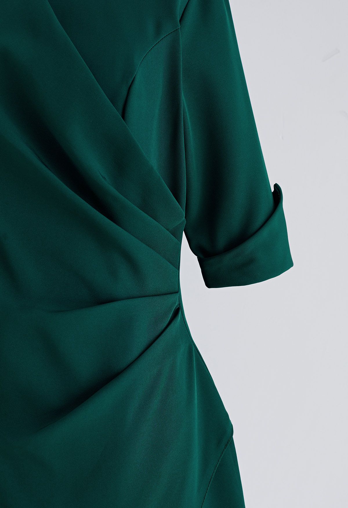 Side Pleated Wrap Asymmetric Dress in Green