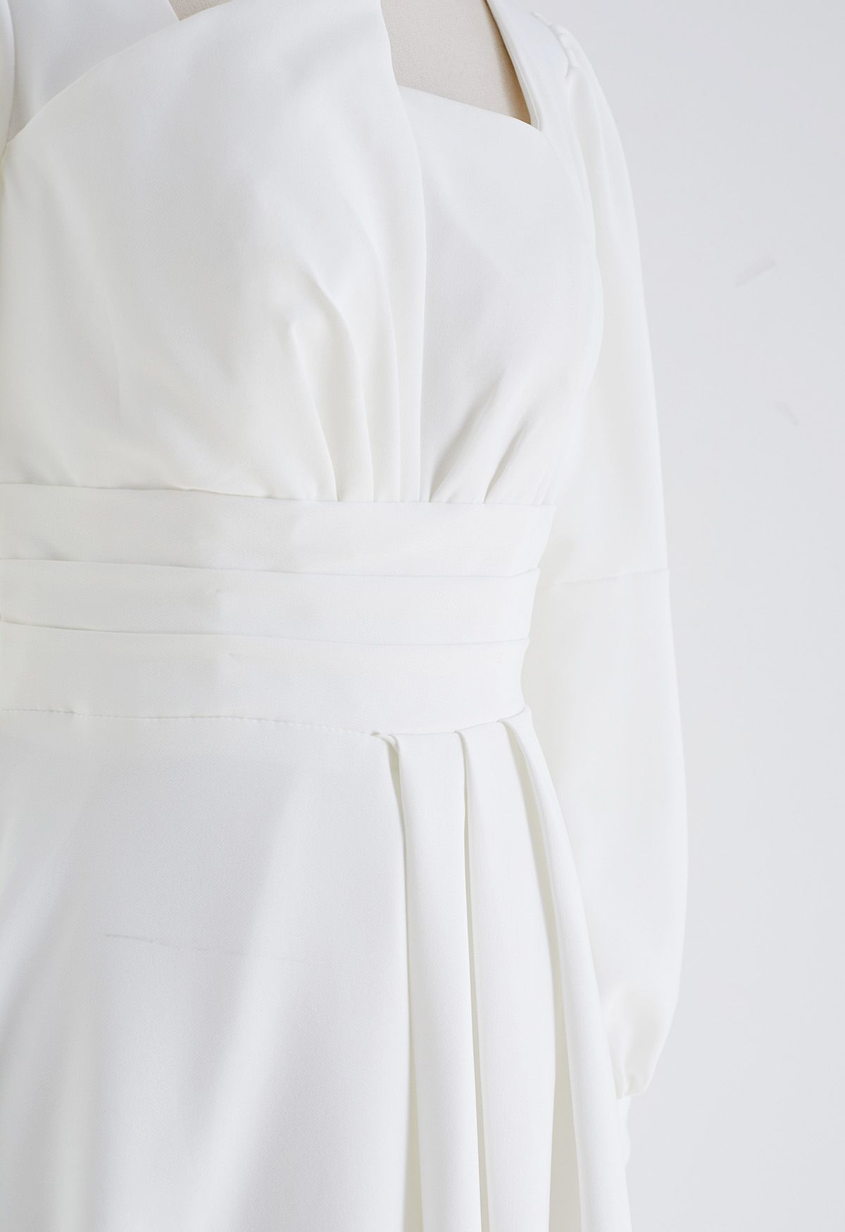 Square Neck Pleated Detailing Maxi Dress in White