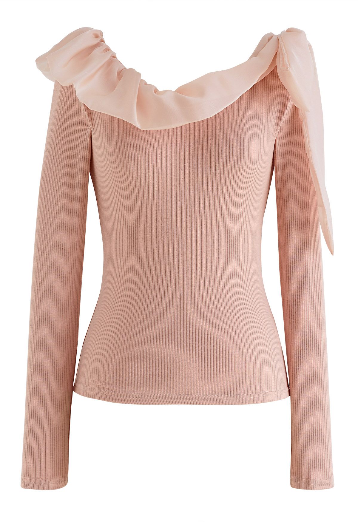 Spliced Organza Collar Cotton Top in Pink