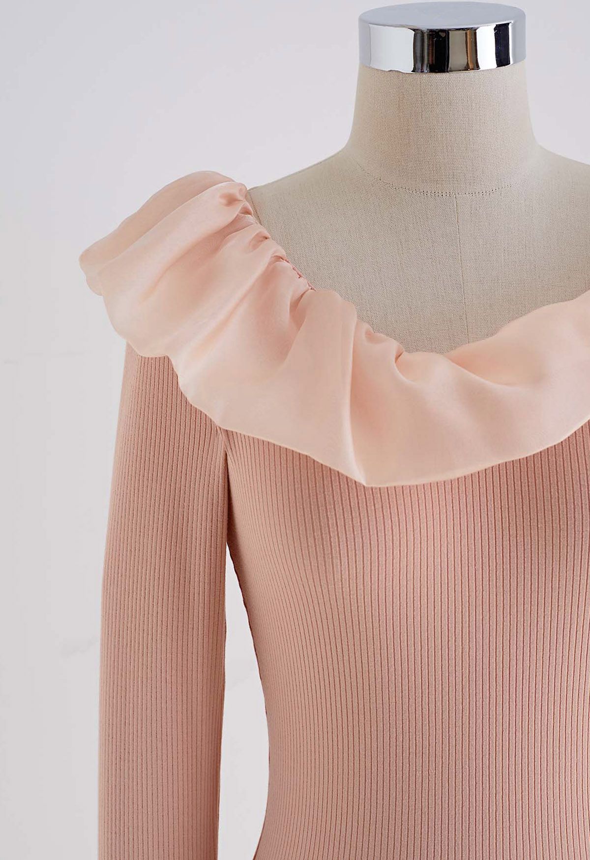 Spliced Organza Collar Cotton Top in Pink