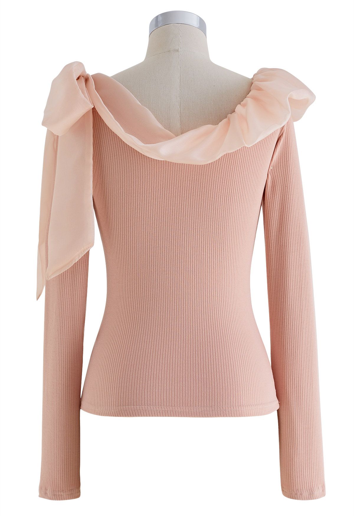 Spliced Organza Collar Cotton Top in Pink