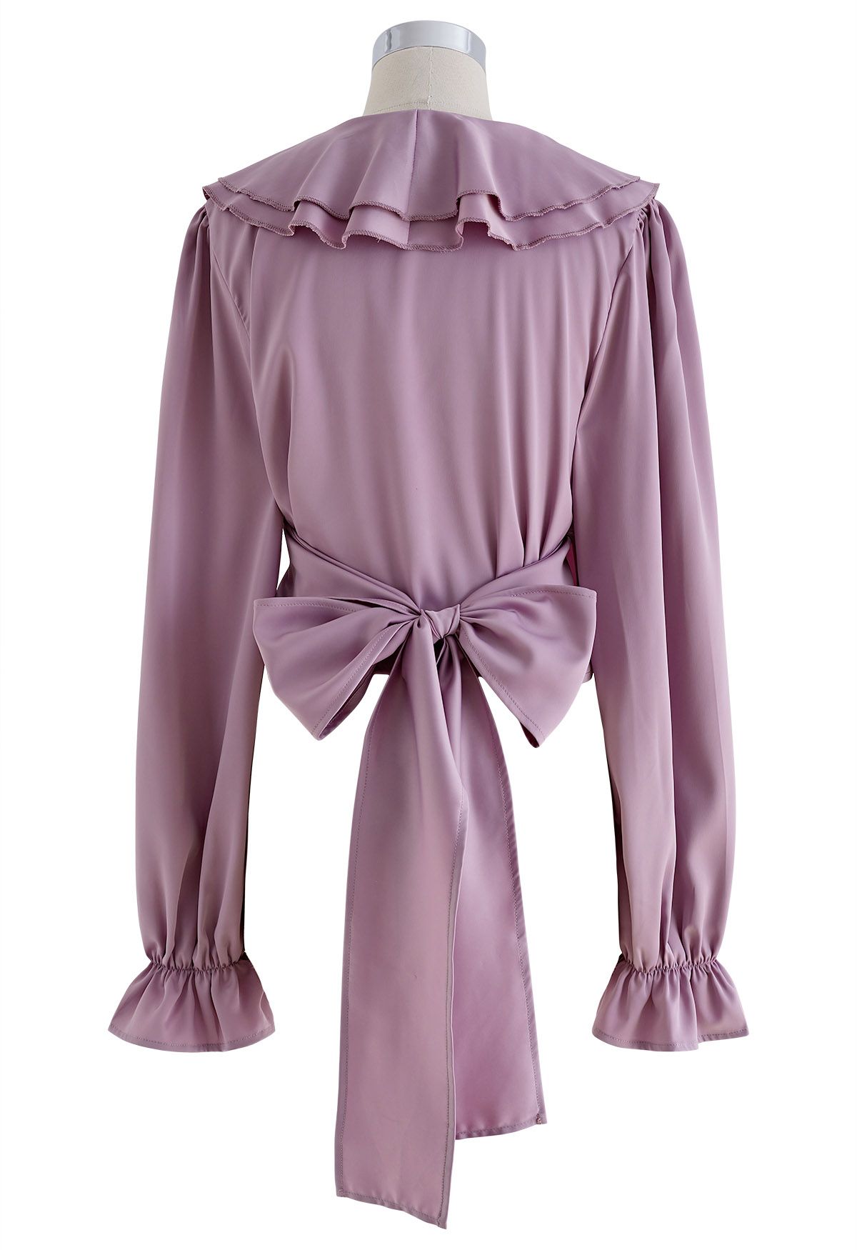 Tiered Ruffle Collar Satin Wrap Top - Retro, Indie and Unique Fashion