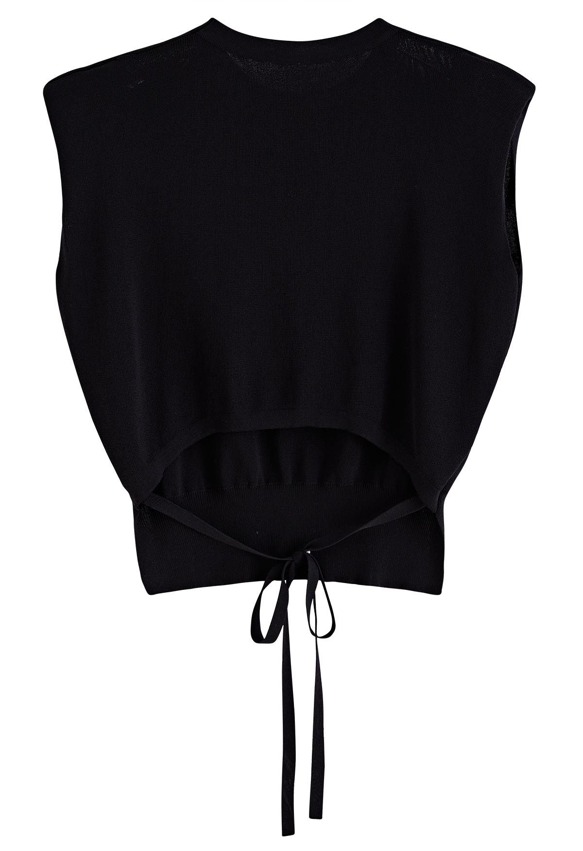 Tie Back Waist Sleeveless Knit Top in Black