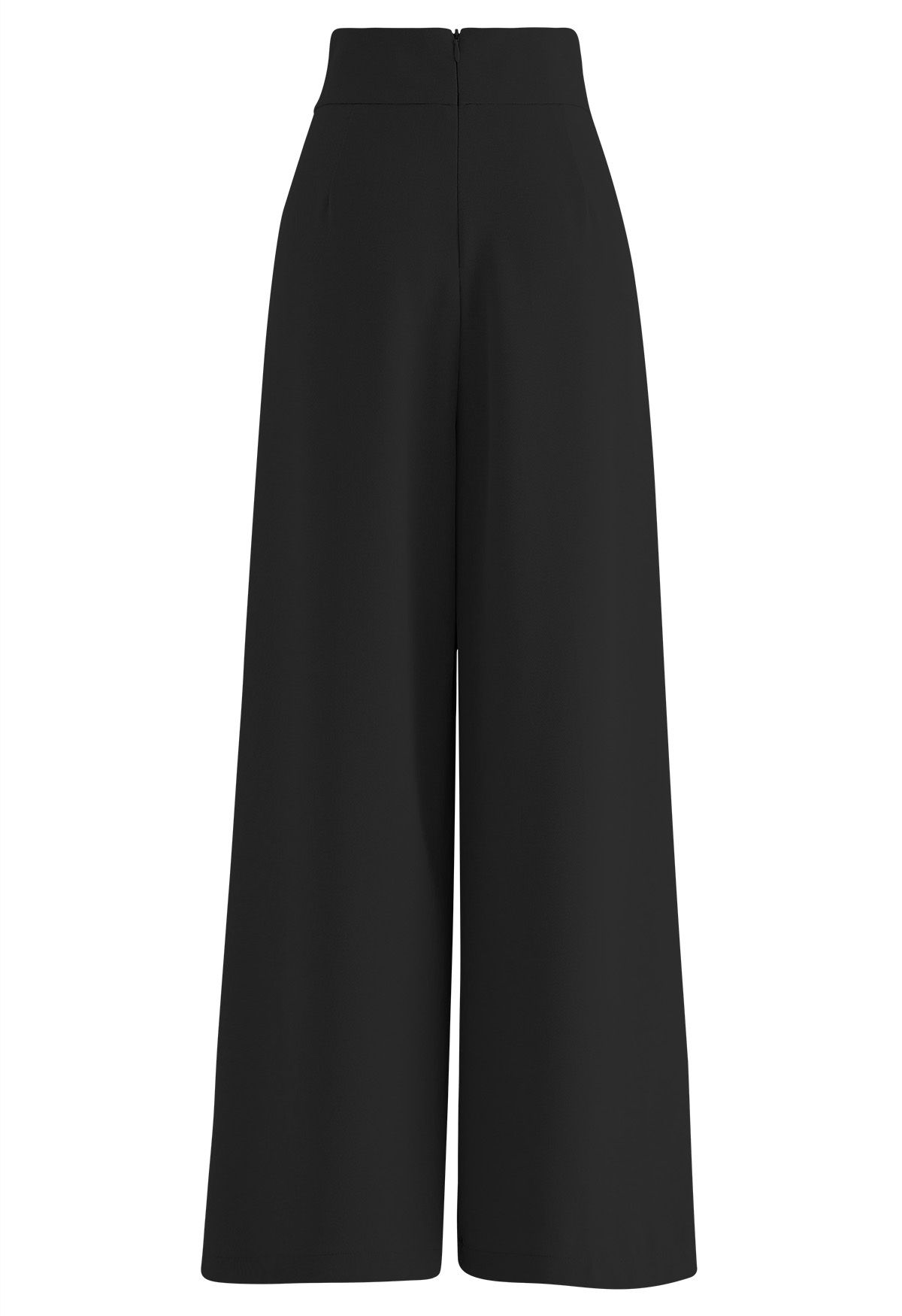 Side Pockets Pleated Wide-Leg Pants in Black