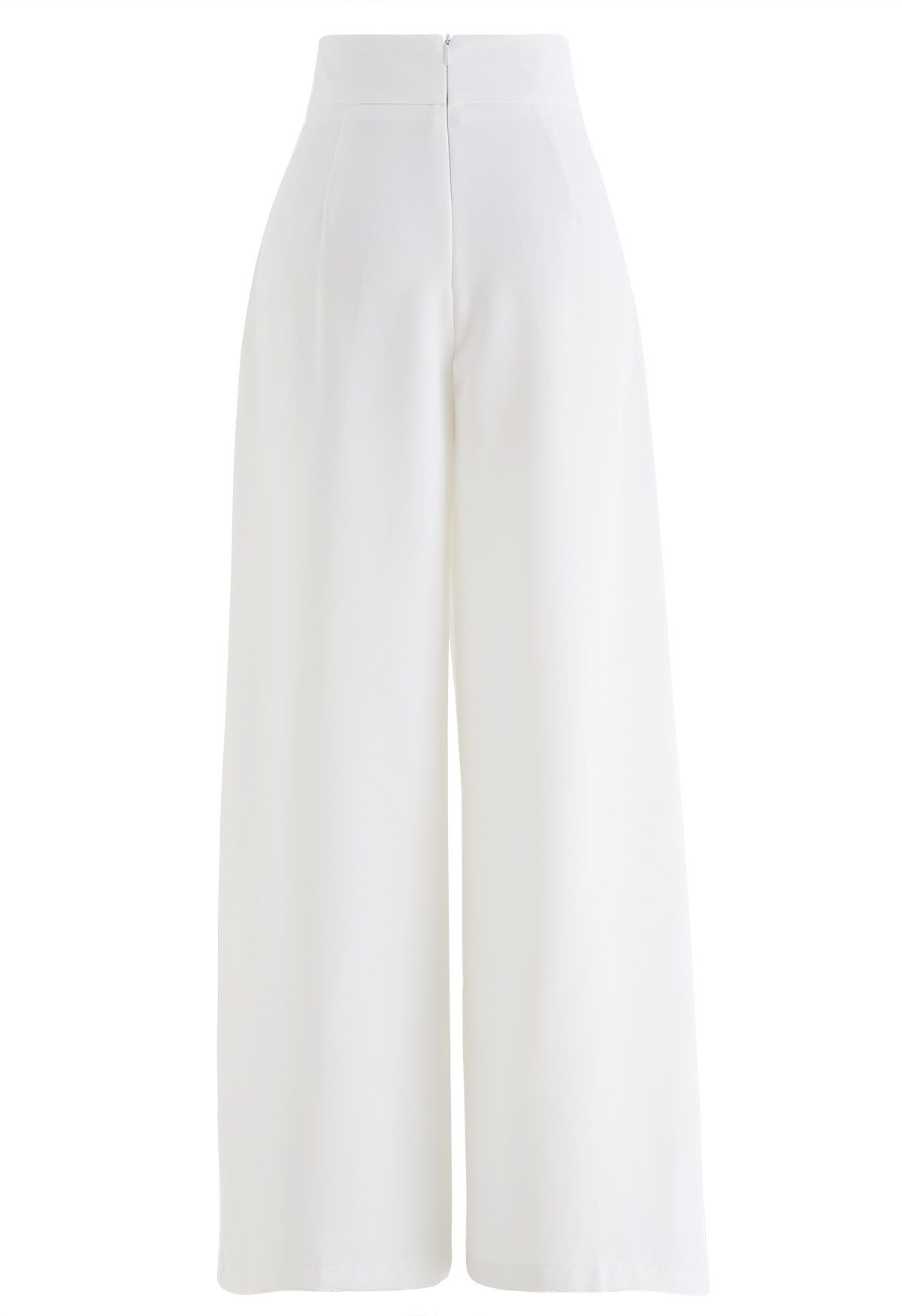 Side Pockets Pleated Wide-Leg Pants in White