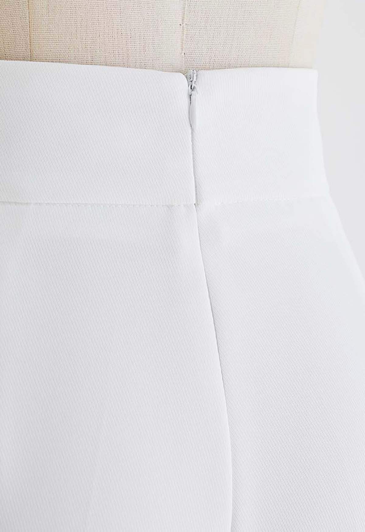 Side Pockets Pleated Wide-Leg Pants in White