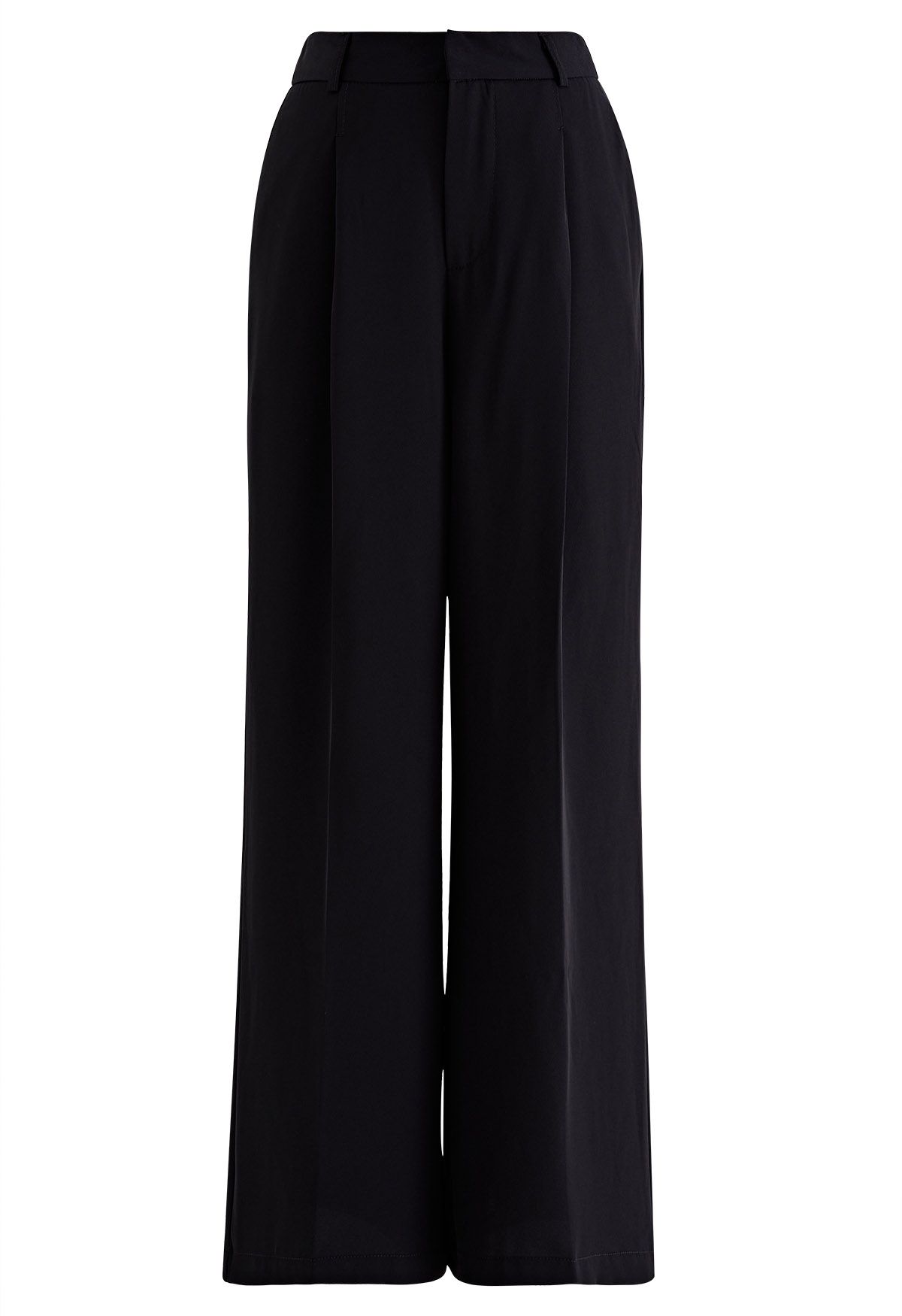 Solid Black Straight-Leg Pants