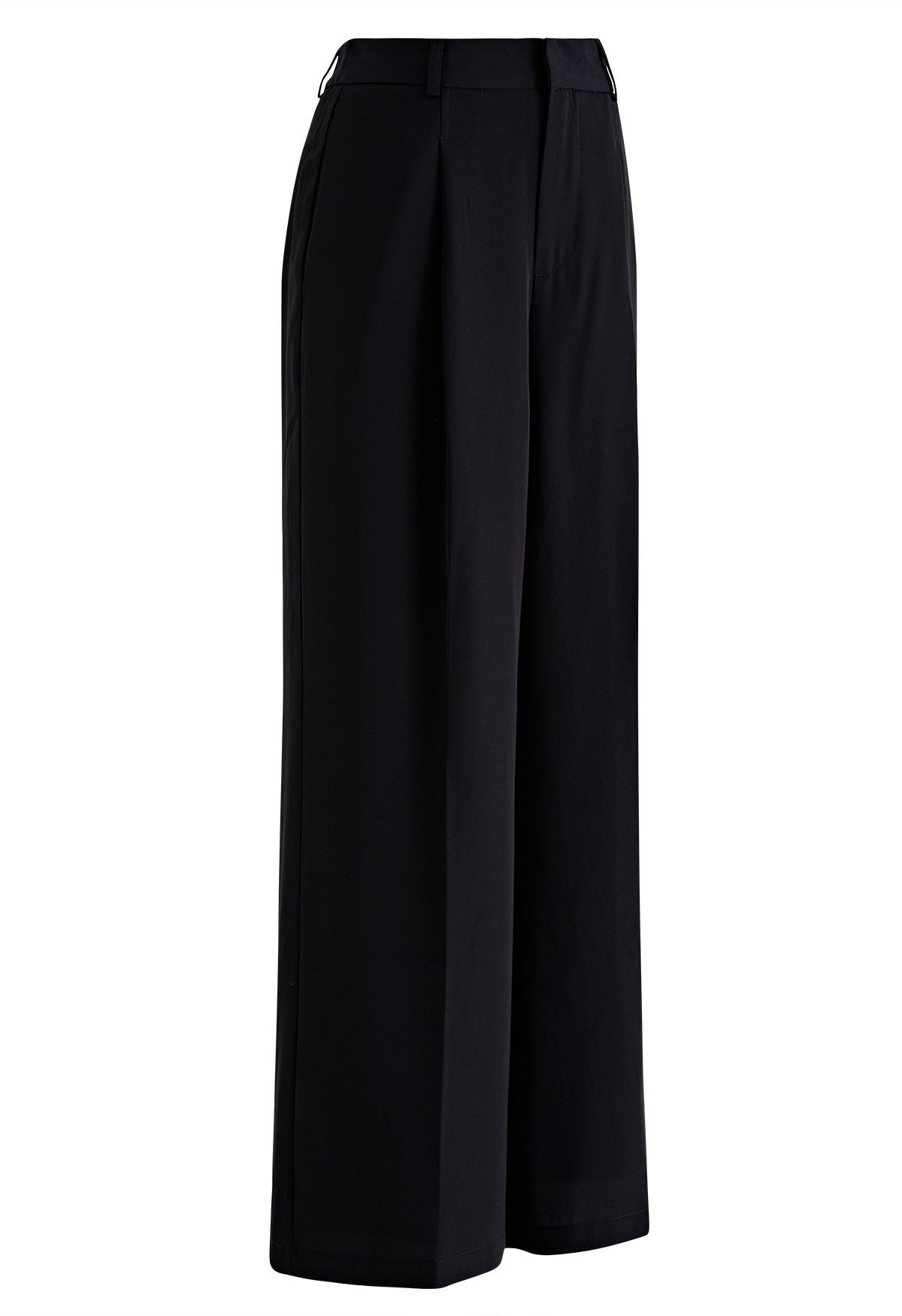 Solid Black Straight-Leg Pants