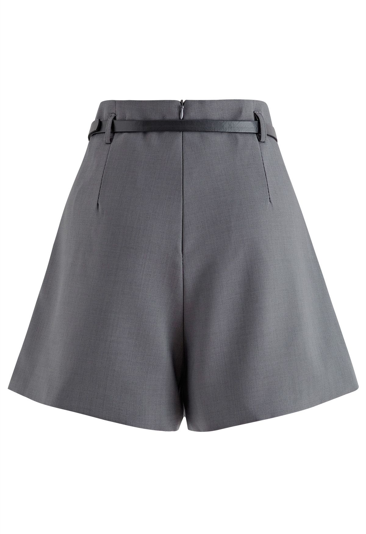 Irregular Cut Line Flap Belted Skorts in Grey