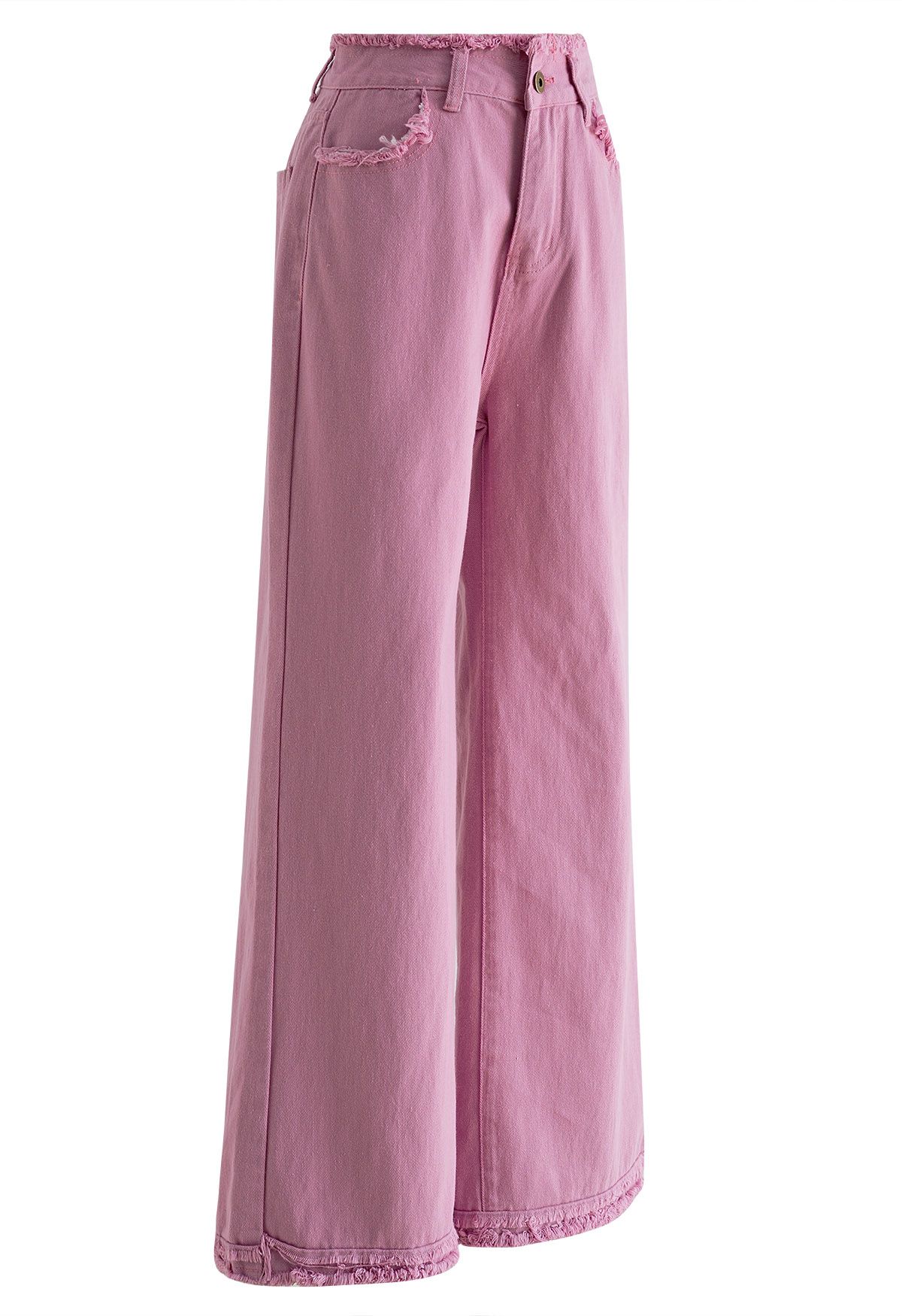 Frayed Edge Straight-Leg Jeans in Pink