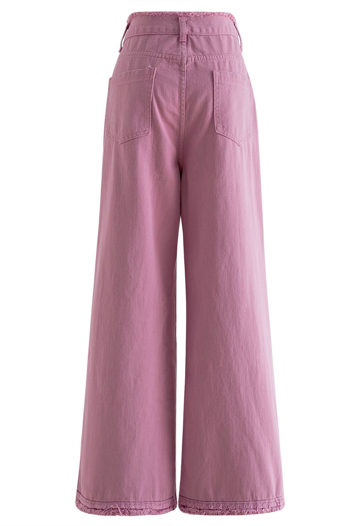 Frayed Edge Straight-Leg Jeans in Pink