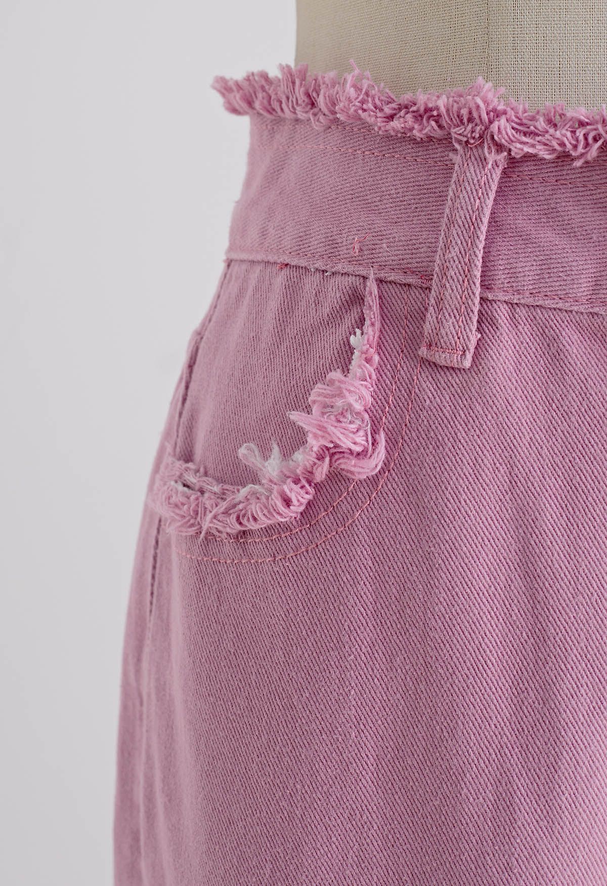 Frayed Edge Straight-Leg Jeans in Pink