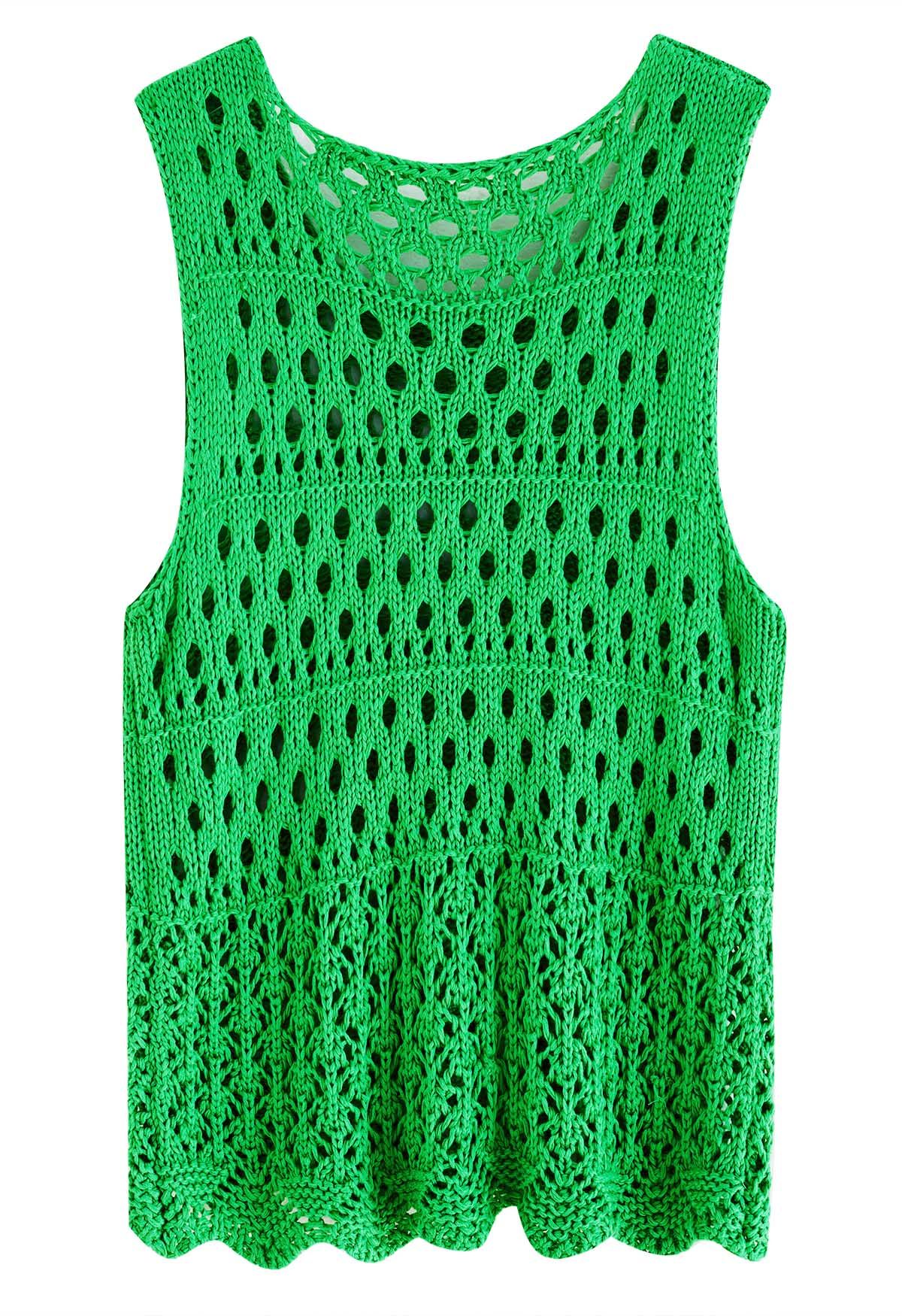 Openwork Knit Sleeveless Top in Green Retro, Indie and Unique Fashion