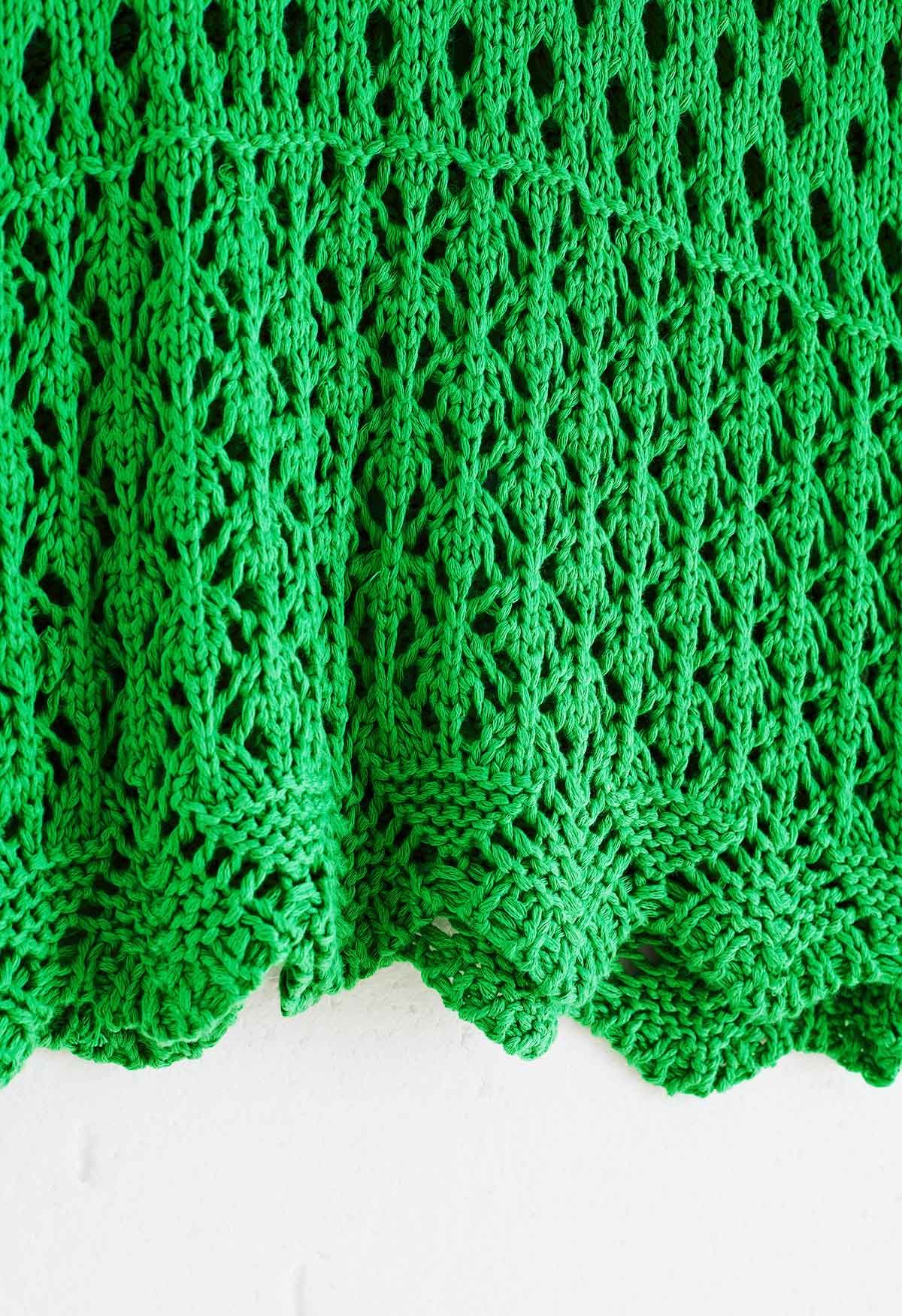 Openwork Knit Sleeveless Top in Green