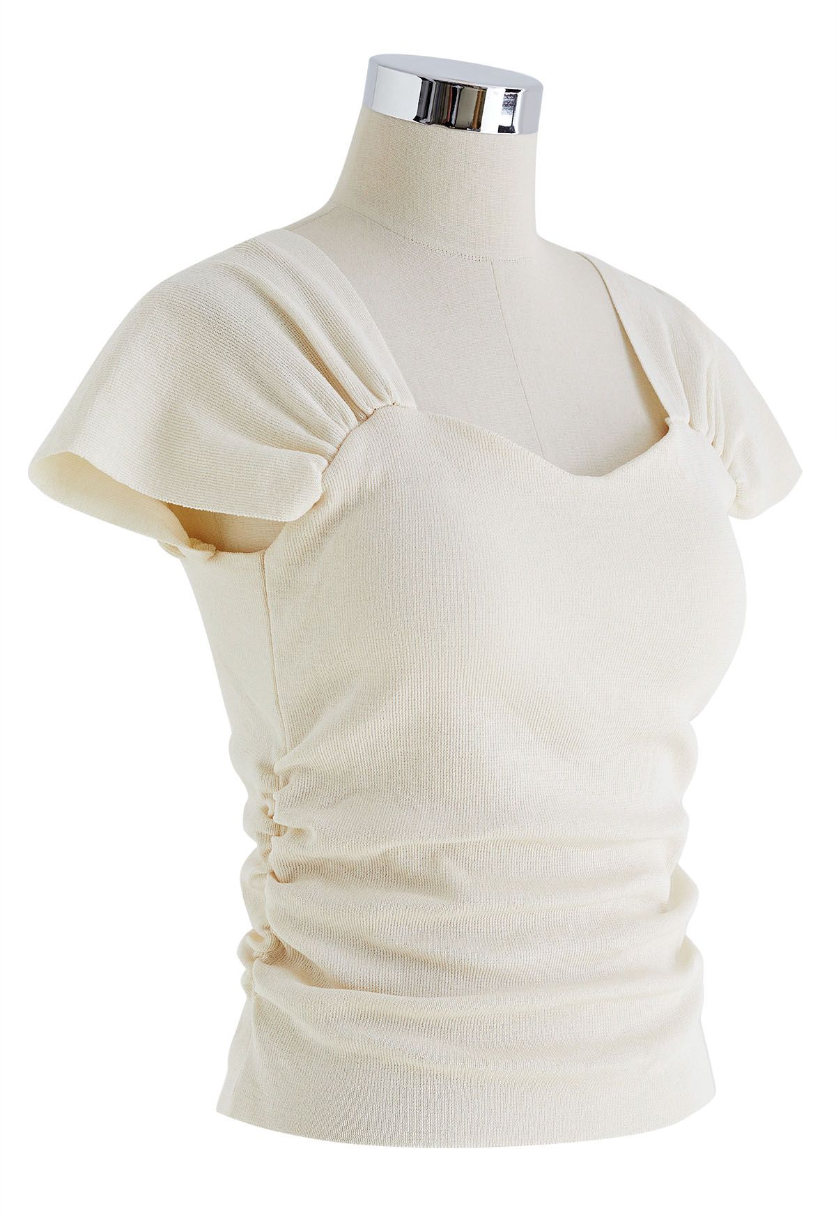 Sweetheart Neckline Knit Crop Top in Cream