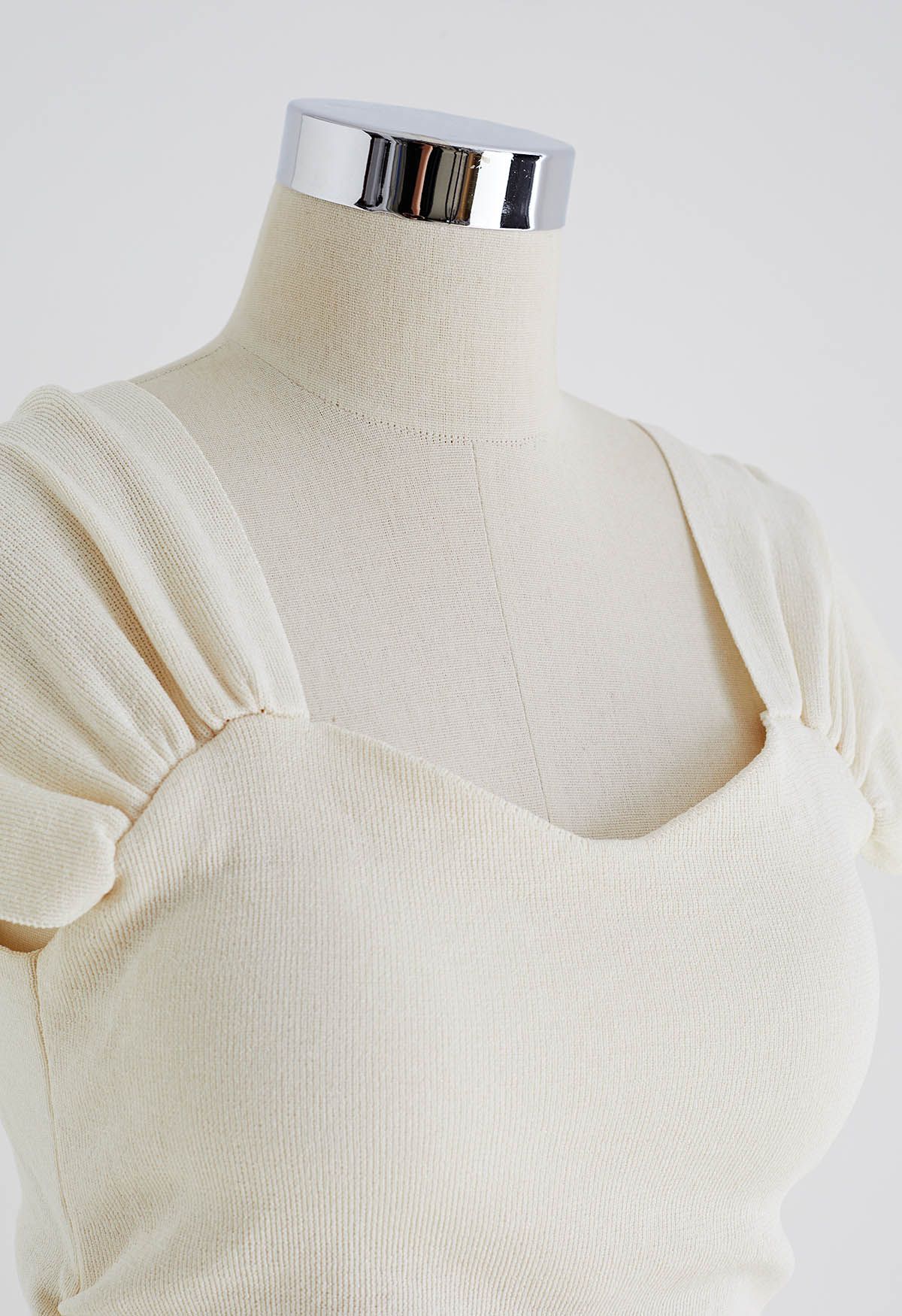 Sweetheart Neckline Knit Crop Top in Cream