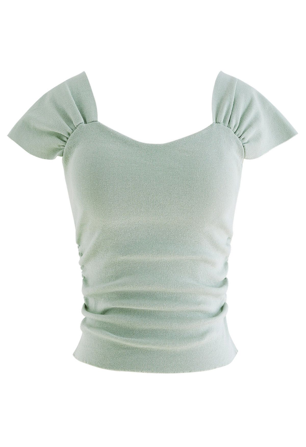 Sweetheart Neckline Knit Crop Top in Pea Green