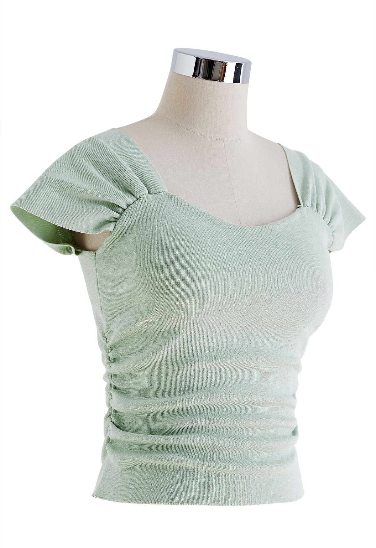 Sweetheart Neckline Knit Crop Top in Pea Green