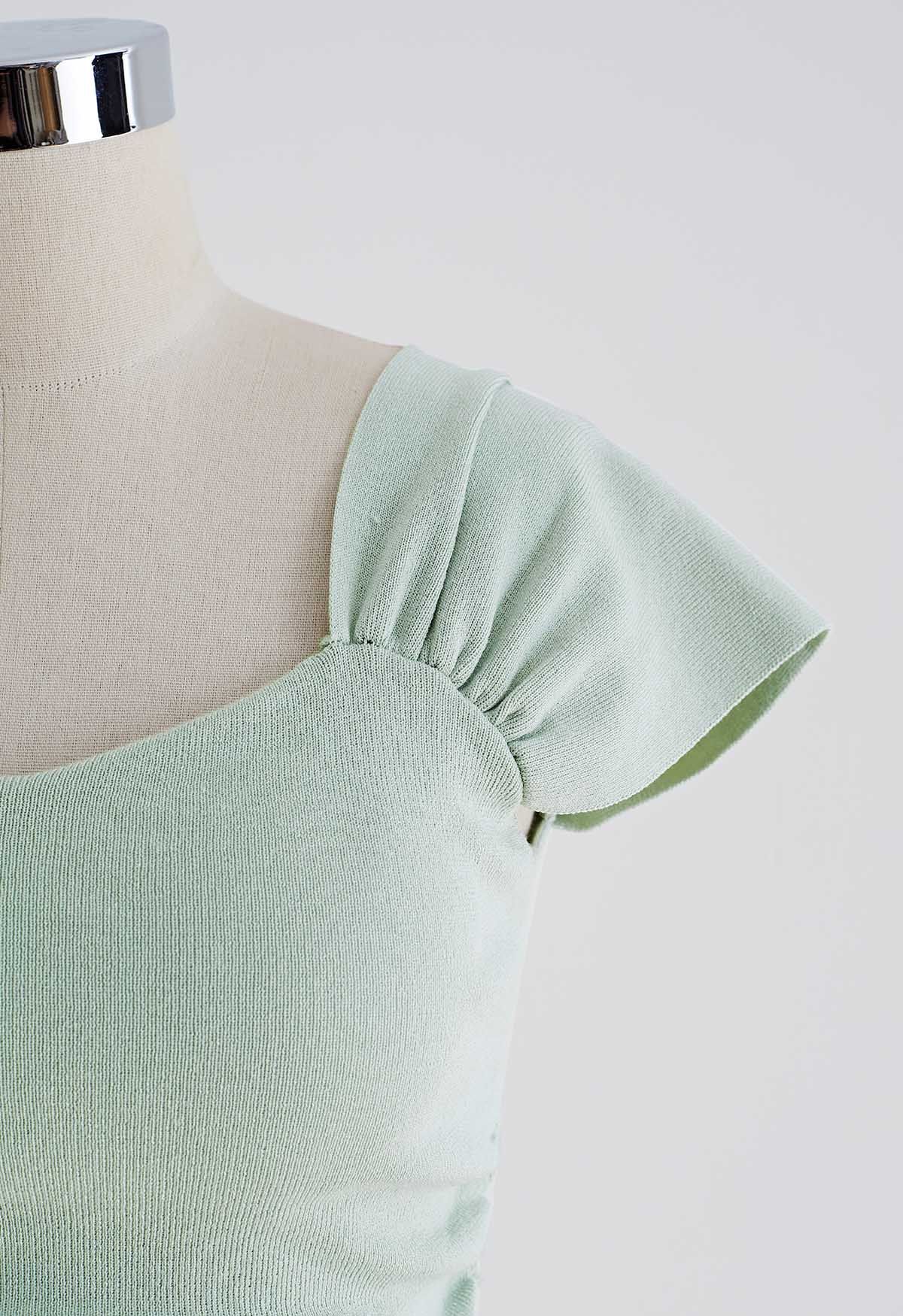 Sweetheart Neckline Knit Crop Top in Pea Green