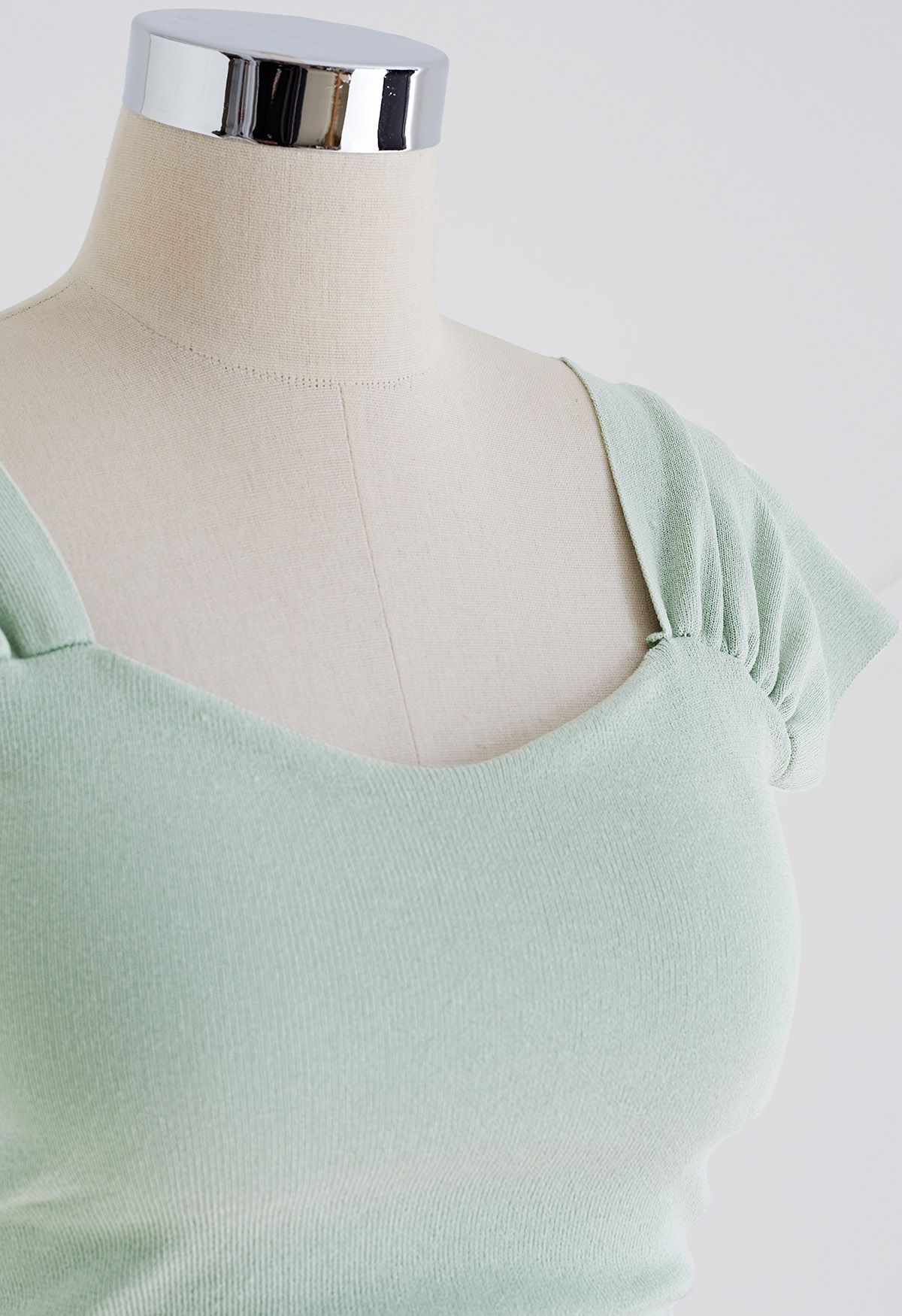 Sweetheart Neckline Knit Crop Top in Pea Green