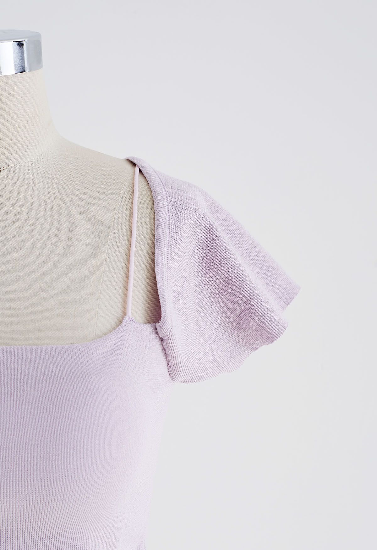 Side Ruched Square Neck Knit Top in Lilac