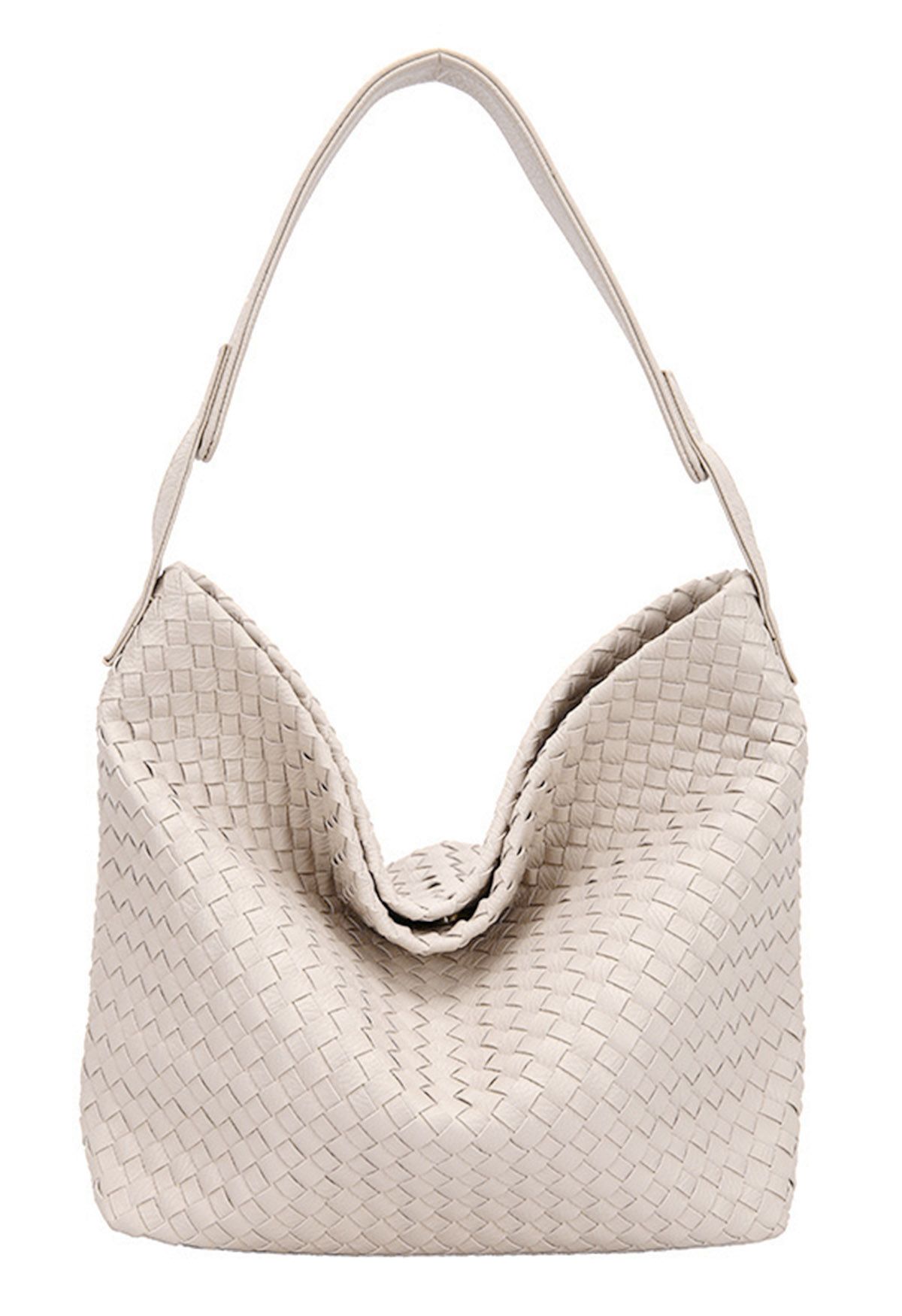 Solid Color Woven Bag in Beige