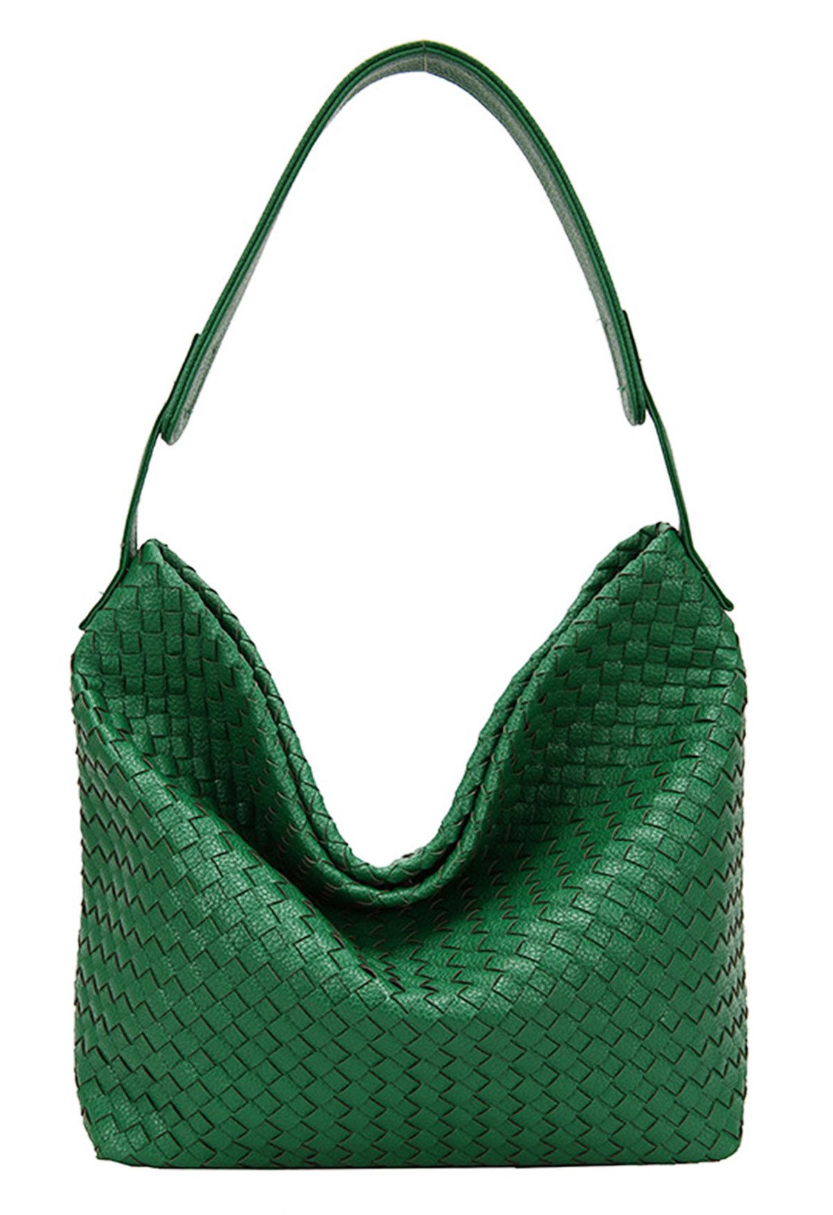 Solid Color Woven Bag in Green