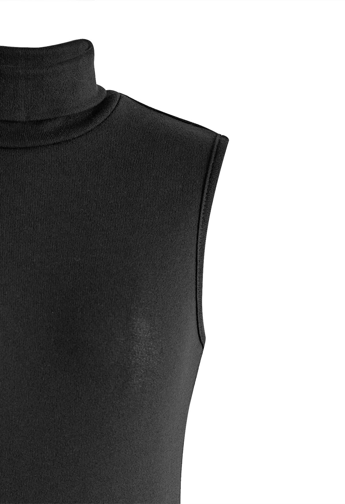 Black Turtleneck Sleeveless Top