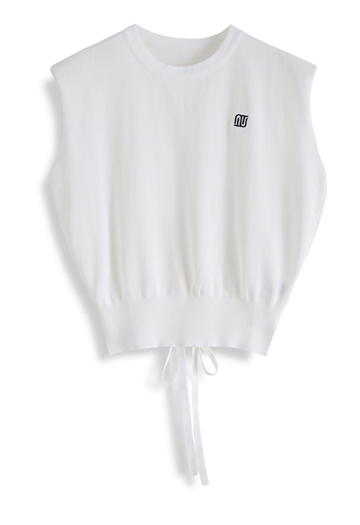 Tie Back Waist Sleeveless Knit Top in White