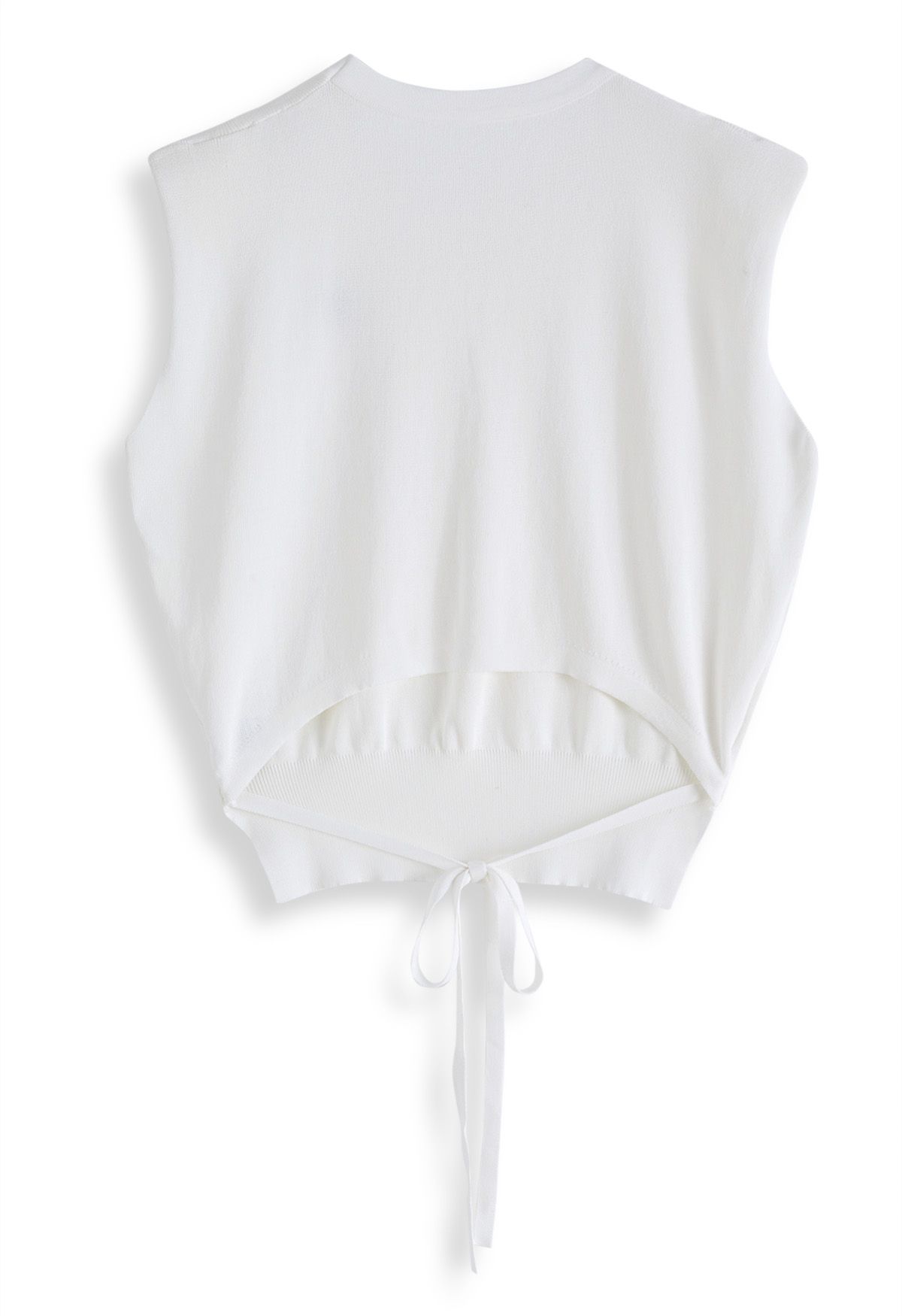 Tie Back Waist Sleeveless Knit Top in White