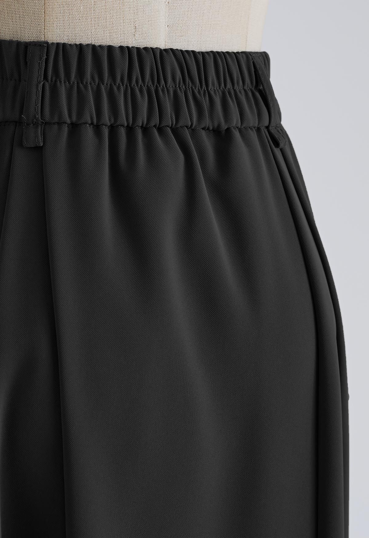 Solid Seam Detailing Belted Skirt in Black