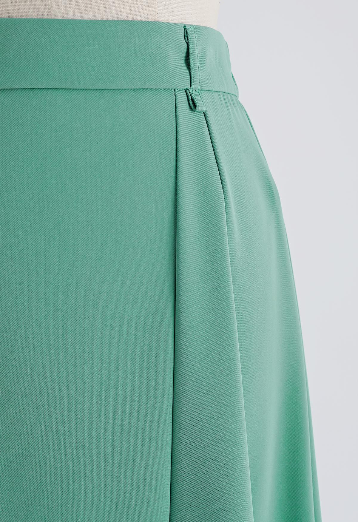 Solid Seam Detailing Belted Skirt in Turquoise