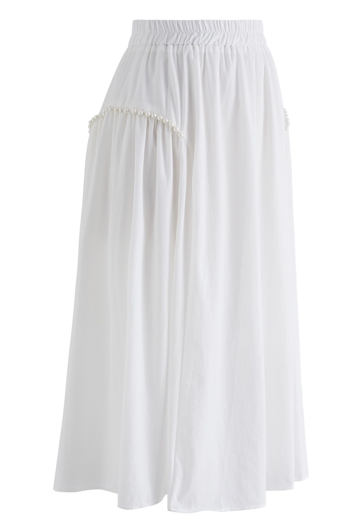 Pearl Embellished Midi Skirt in White