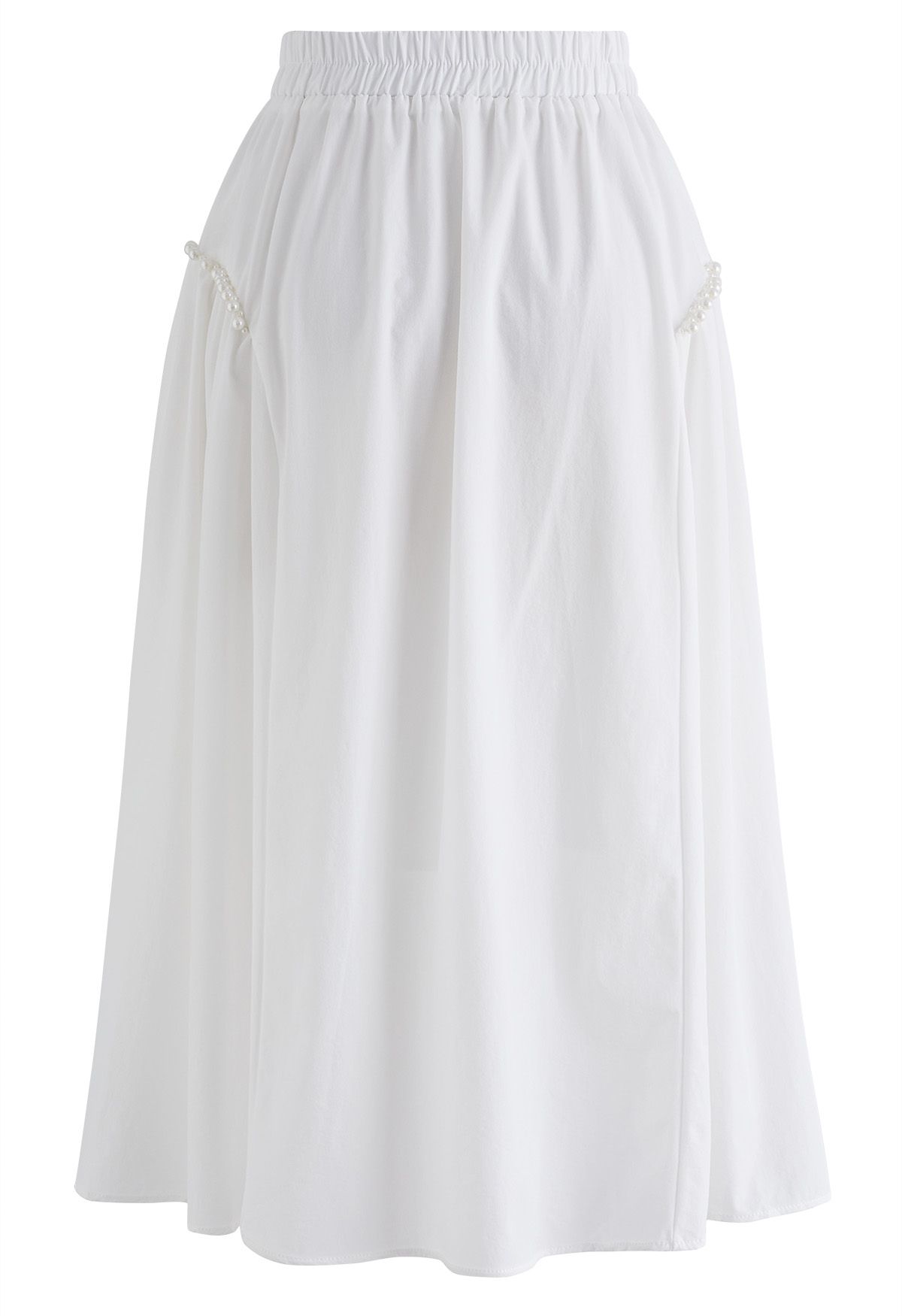 Pearl Embellished Midi Skirt in White